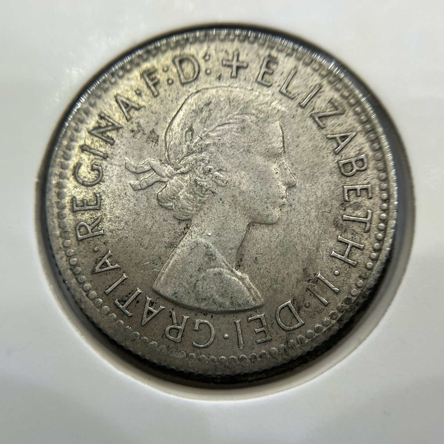 1960 Shilling Error Coin - Struck out of Collar w Lip EF - Silver Elizabeth II