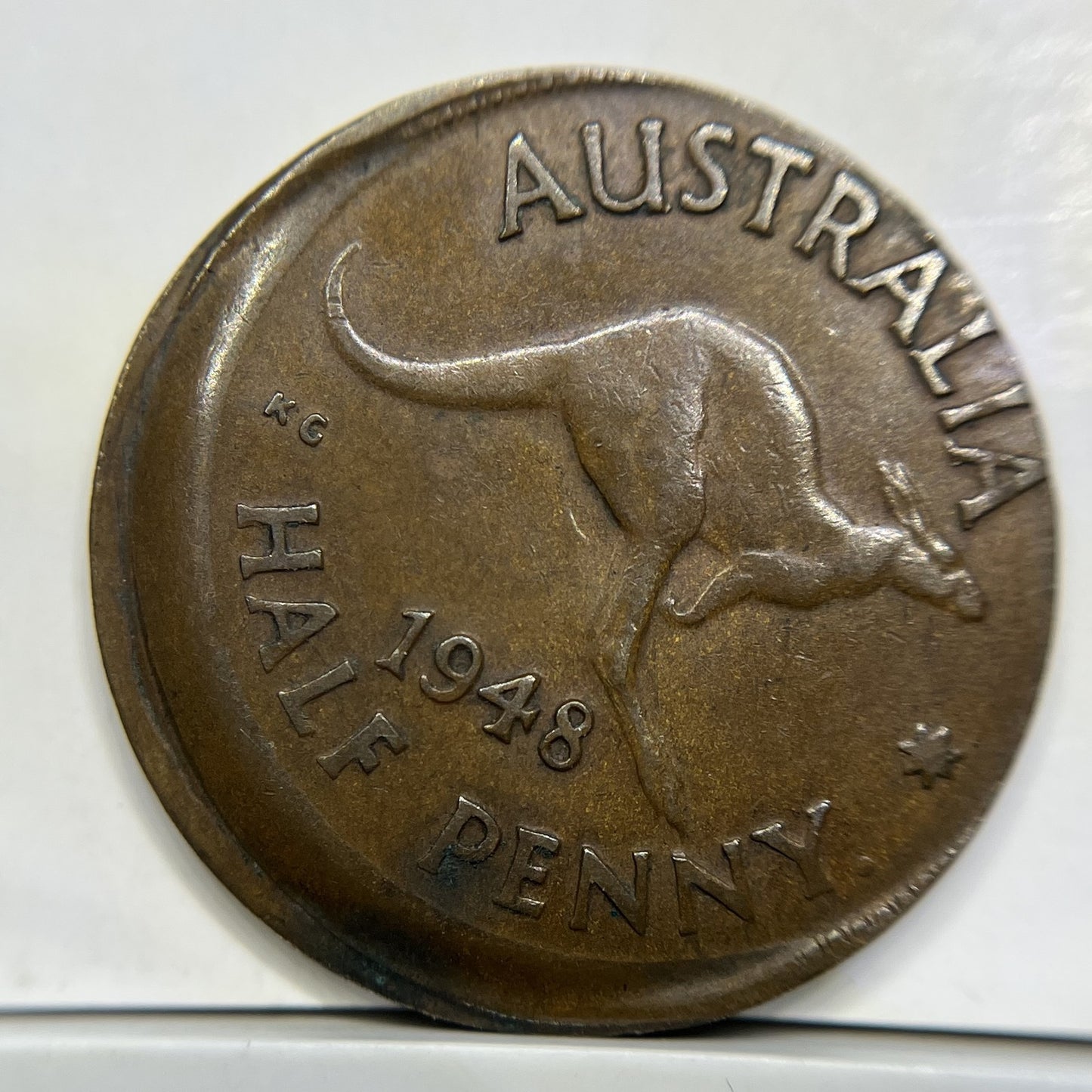 1948 Half Penny Error Coin - Off Centre Strike with Lip VF - Scarce Predecimal