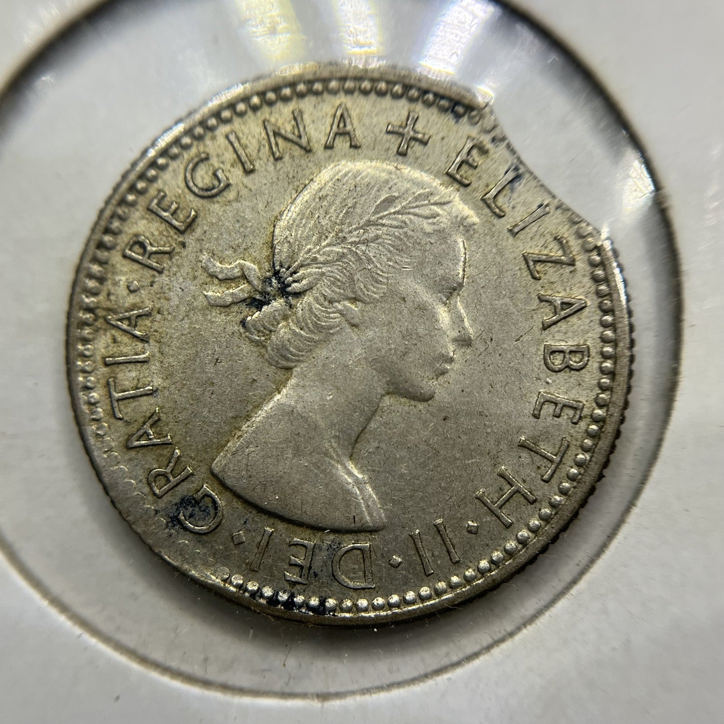 1953 Shilling Error Coin - Clipped Planchet Rim Bite VF - Silver Elizabeth II