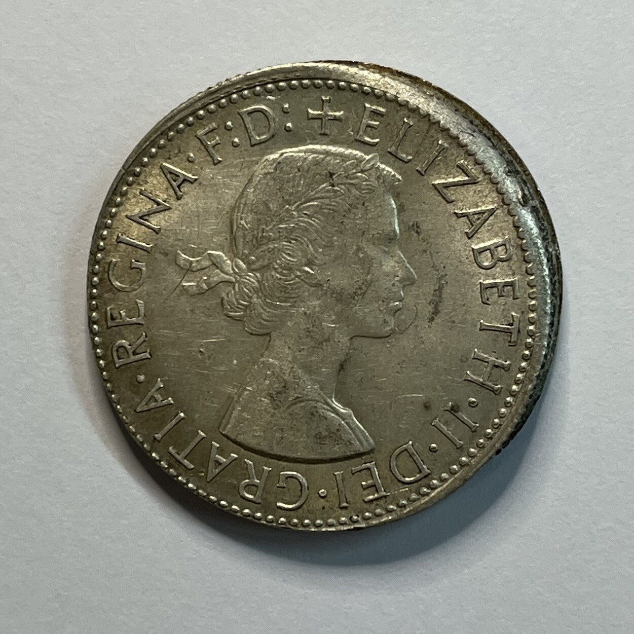 1961 Florin Coin - Off Centre Misstrike Error HUGE LIP Struck out of Collar