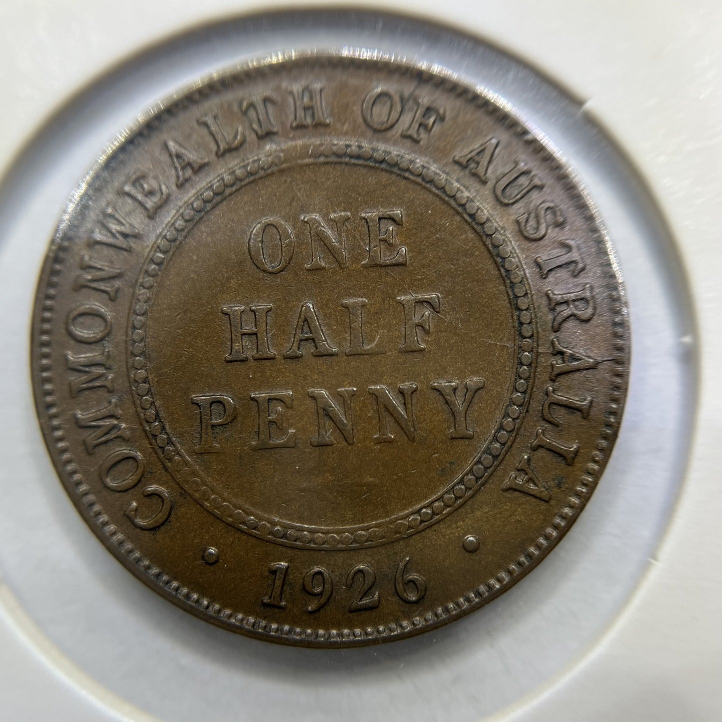 1926 Half Penny Error Coin - Half Moon and Pigtail gFine - George V
