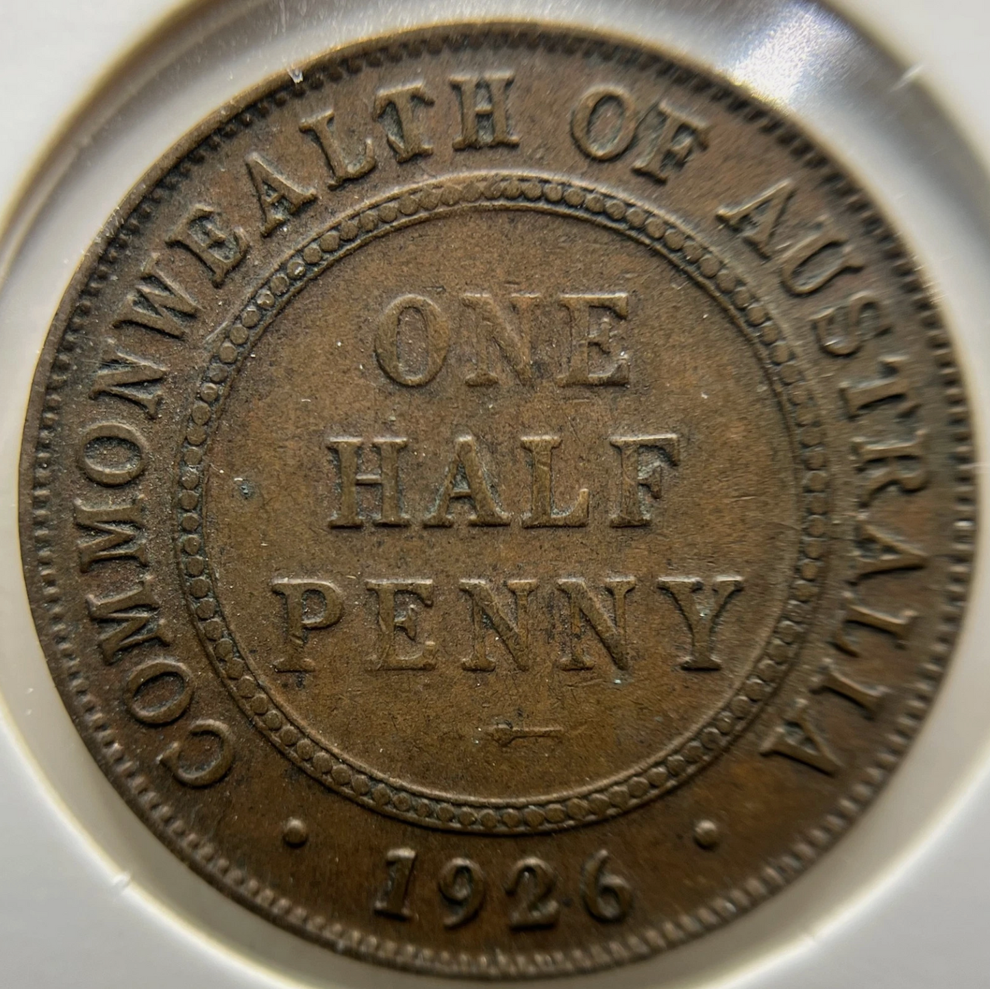 1926 Half Penny Error Coin - Half Moon and Pig Tail VG - Predecimal George V