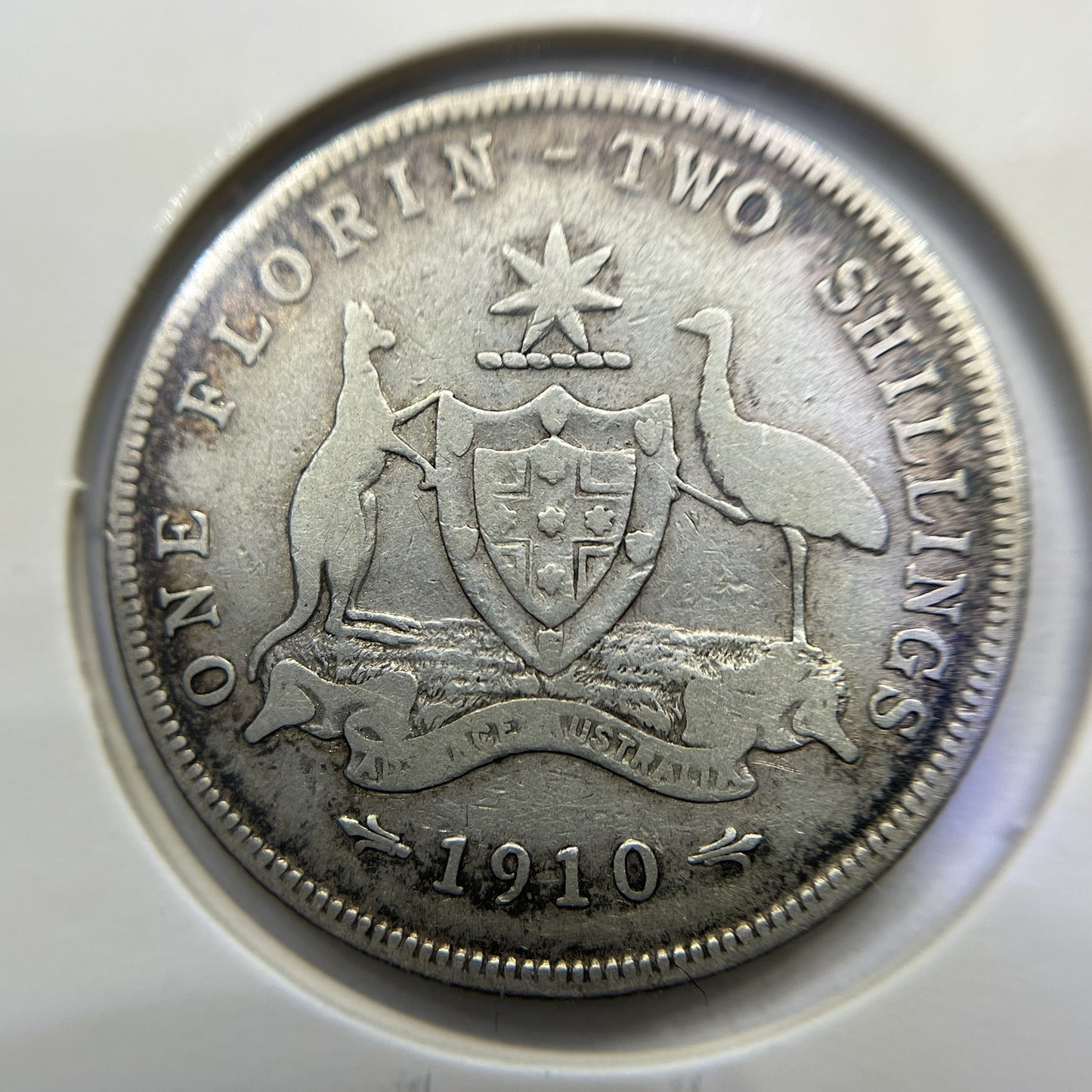 1910 Florin Coin - Fine - Edward VII Silver Predecimal First Year of Issue
