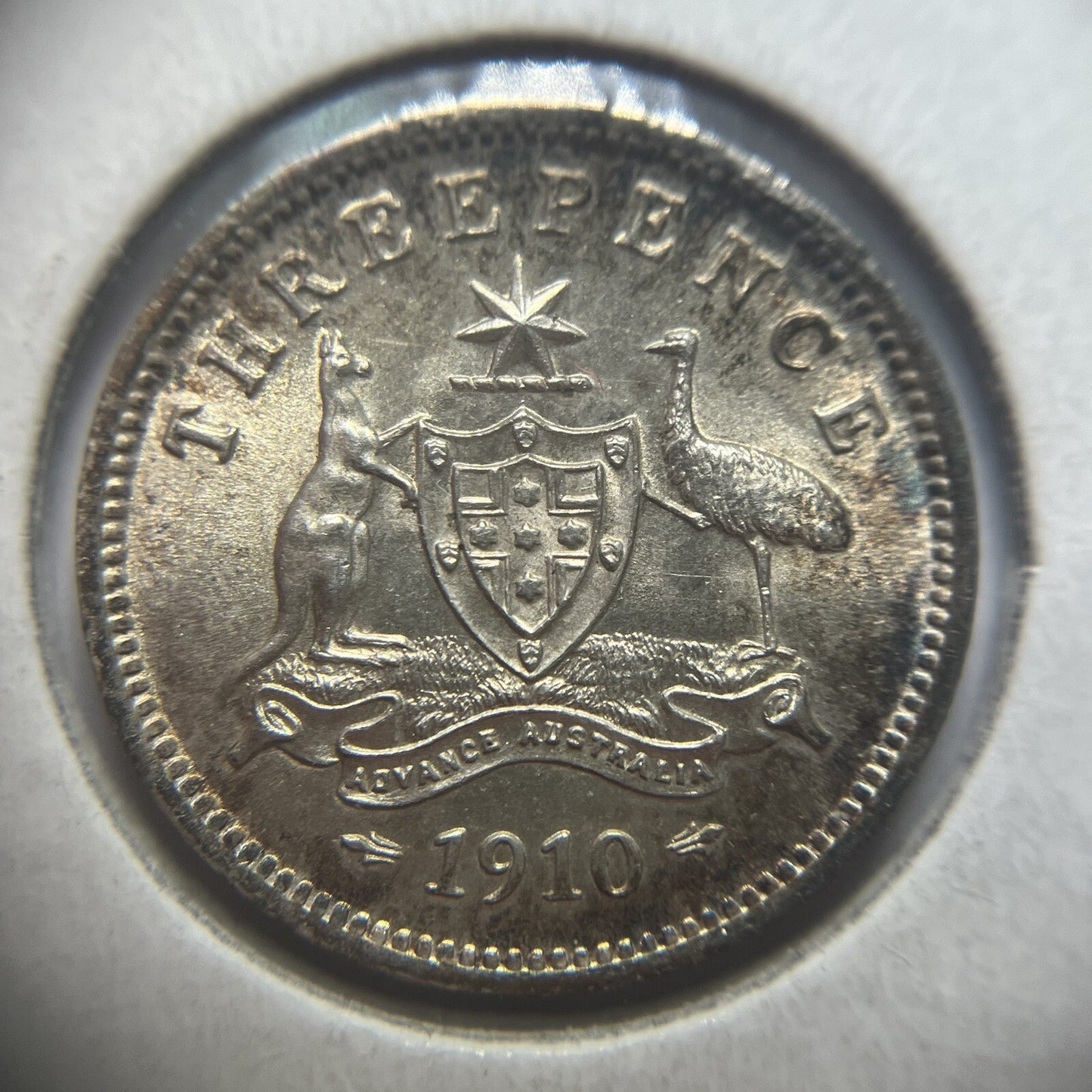 1910 Threepence Coin - Uncirculated Beautiful Toning - Silver Edward VII