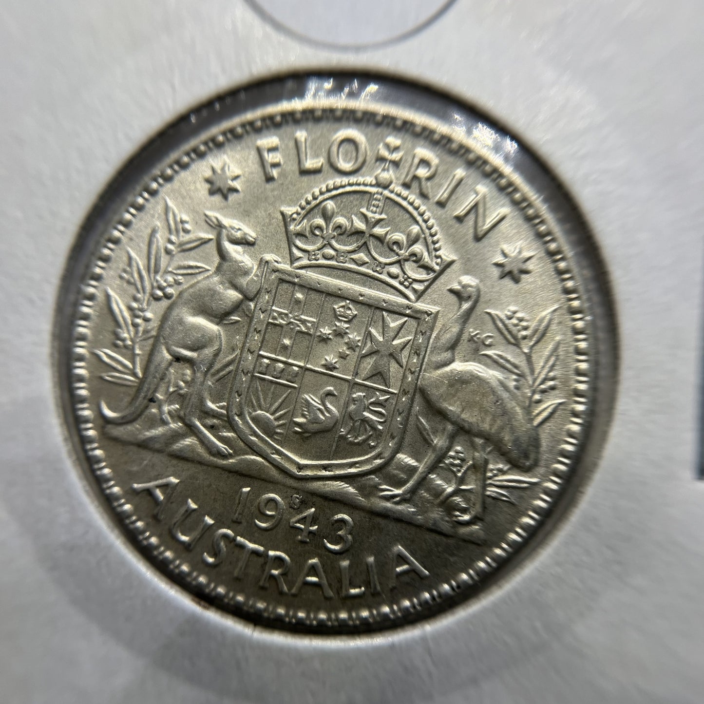 1943 s Florin Coin - Extremely Fine or better - George VI Silver Predecimal