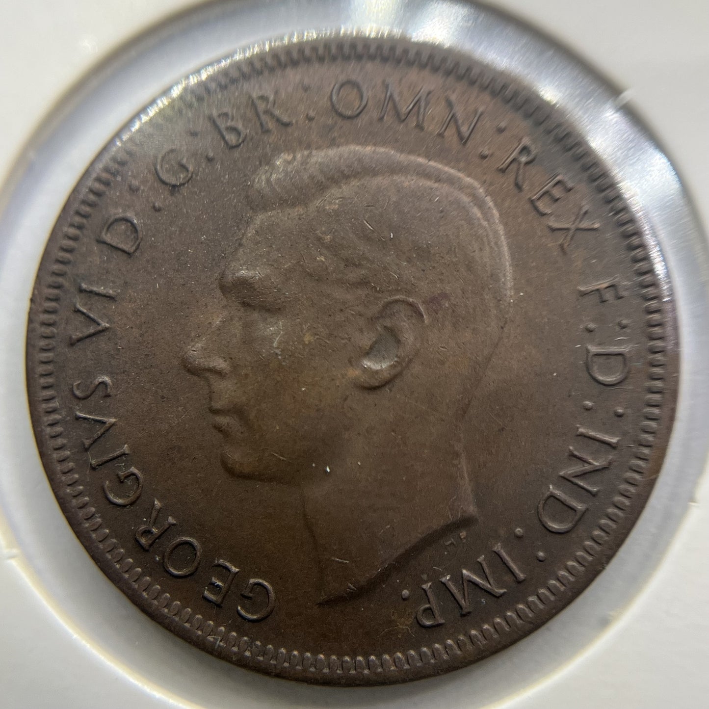 1943 Half Penny Coin - almost Uncirculated - George VI Predecimal Australian
