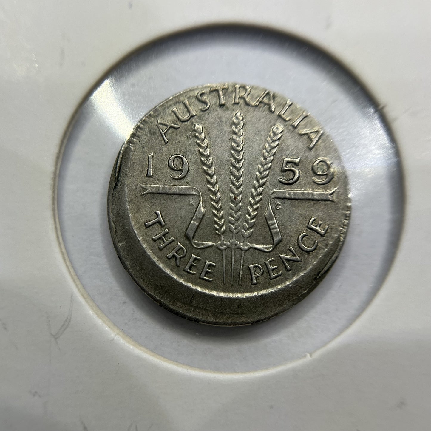 1959 Threepence Error Coin - Broadstrike Off Centre Lip EF - Silver Predecimal