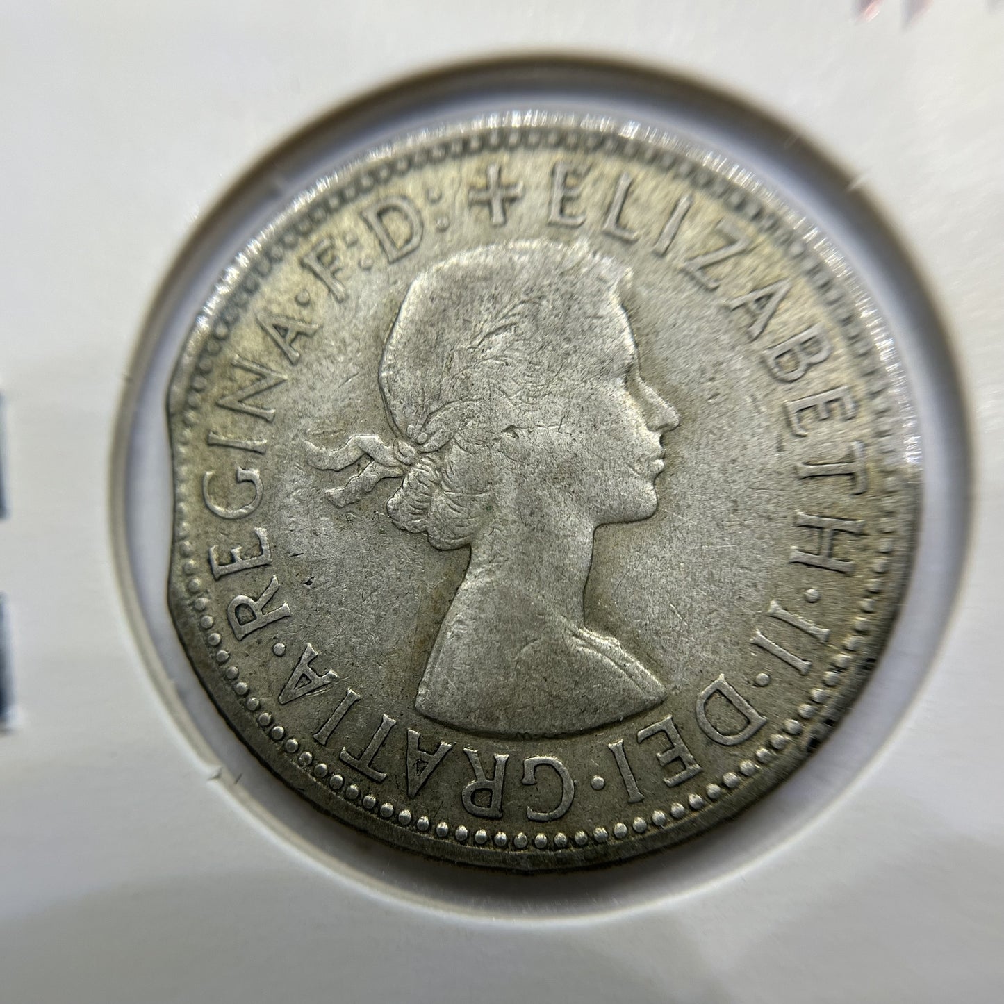 1956 Florin Error Coin - Clipped Planchet Rim Bite - Silver Elizabeth II