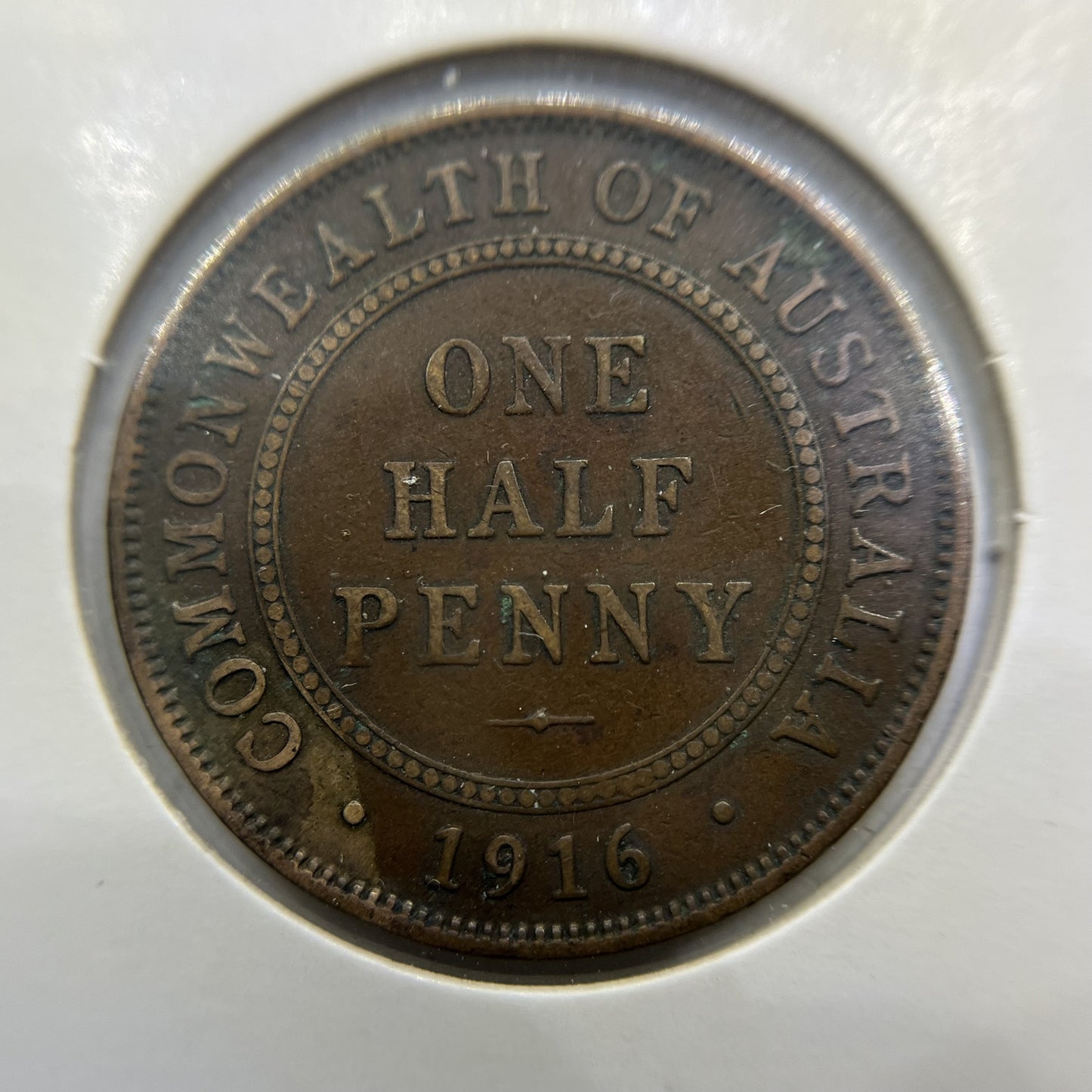 1916 Half Penny Error Coin - No I Under Scroll RARE Fine - George V
