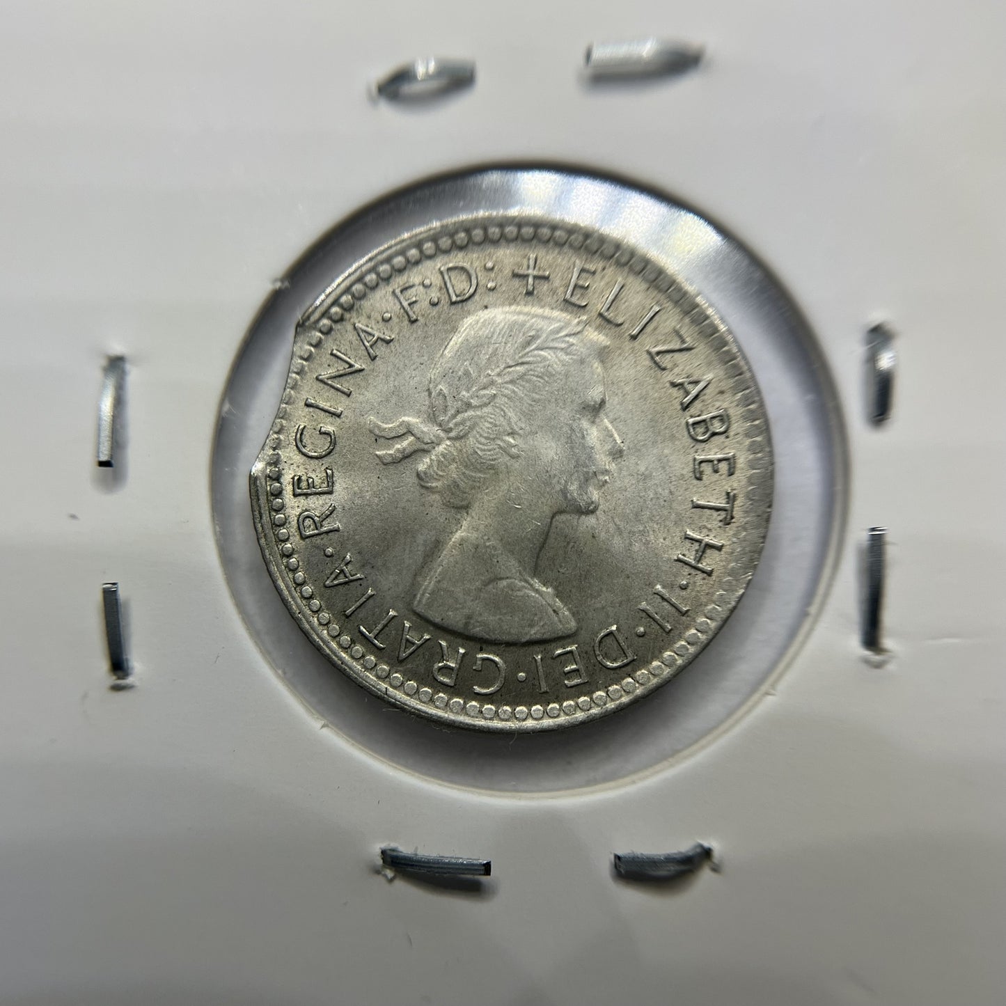 1962 Sixpence Error Coin - Clipped Planchet Rim Bite - Silver Elizabeth II