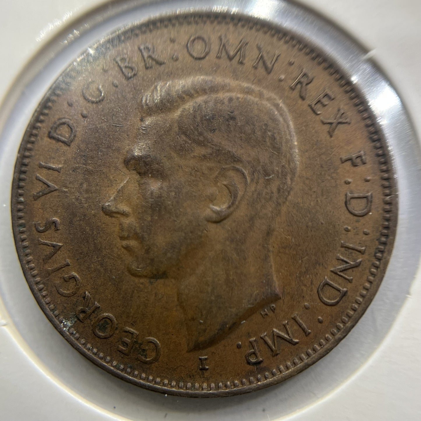 1943 I Half Penny Coin - almost Uncirculated - George VI Predecimal Australian