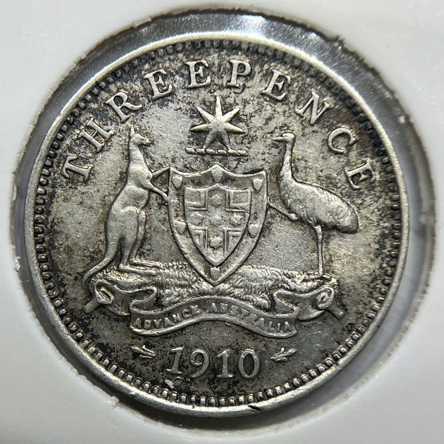 1910 Threepence Coin - almost Extremely Fine - Edward VII Silver First Year