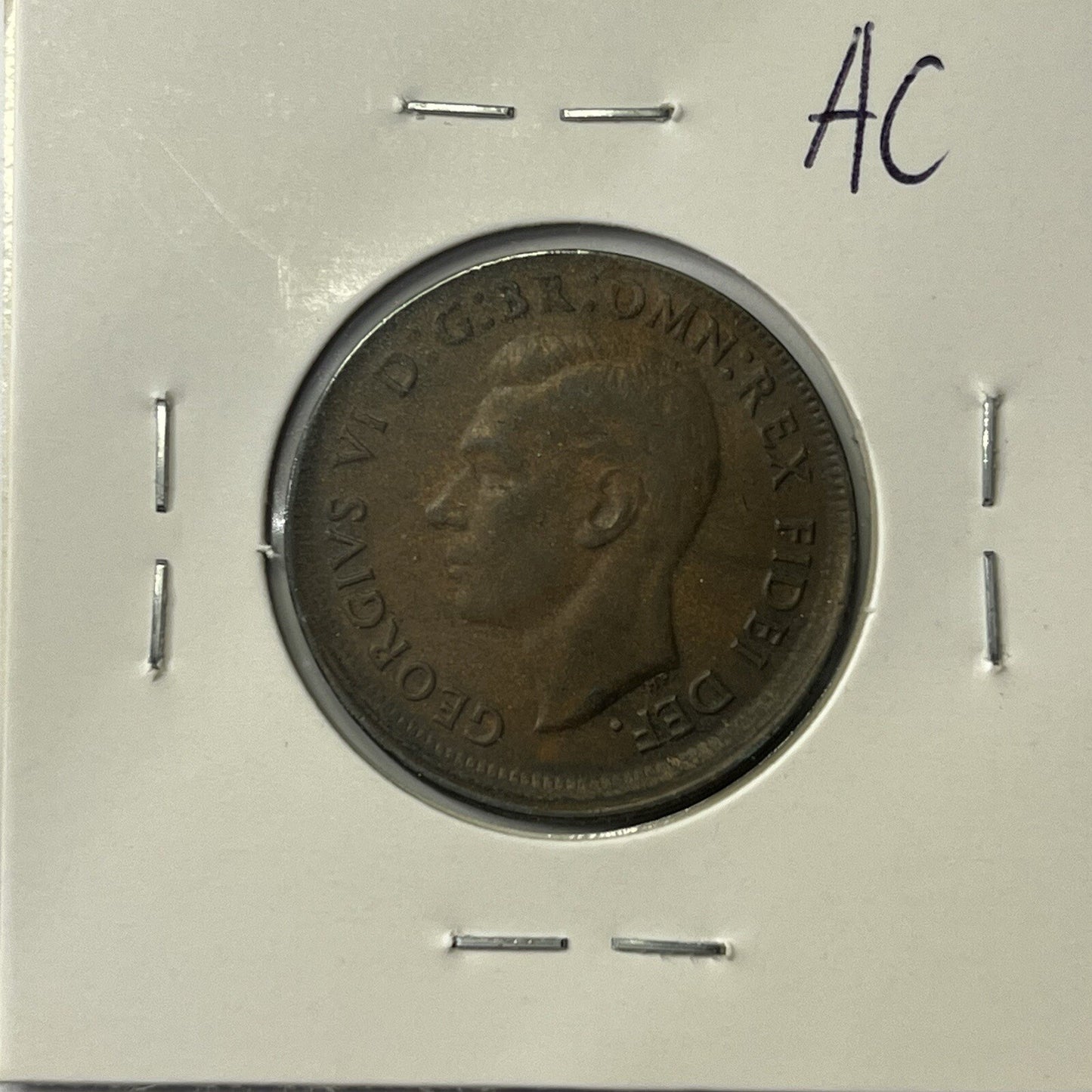 1949 Half Penny Coin - Off Centre Misstrike Error Lip - Scarce Predecimal Collar