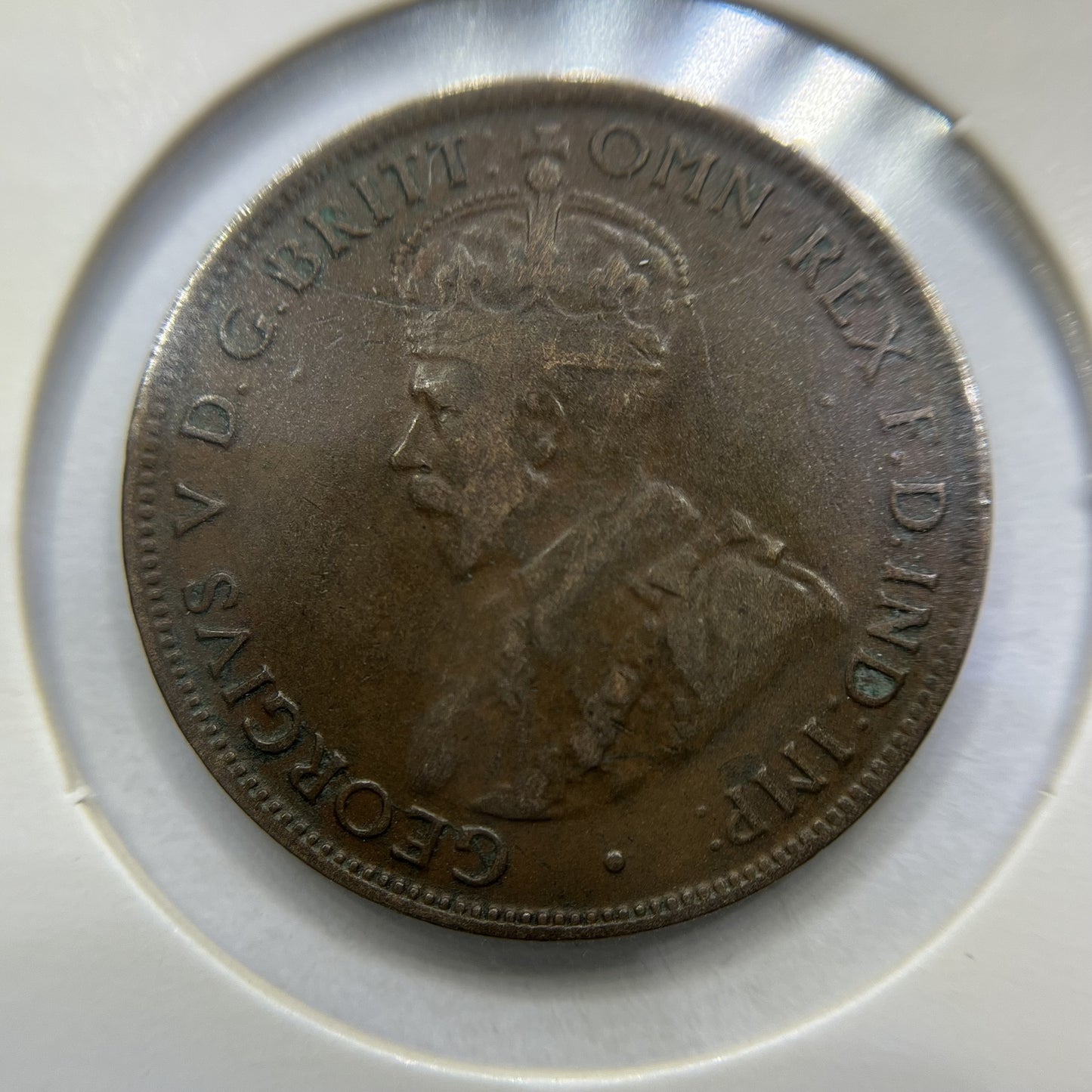 1926 Half Penny Error Coin - Half Moon and Pig Tail Fine - Predecimal George V