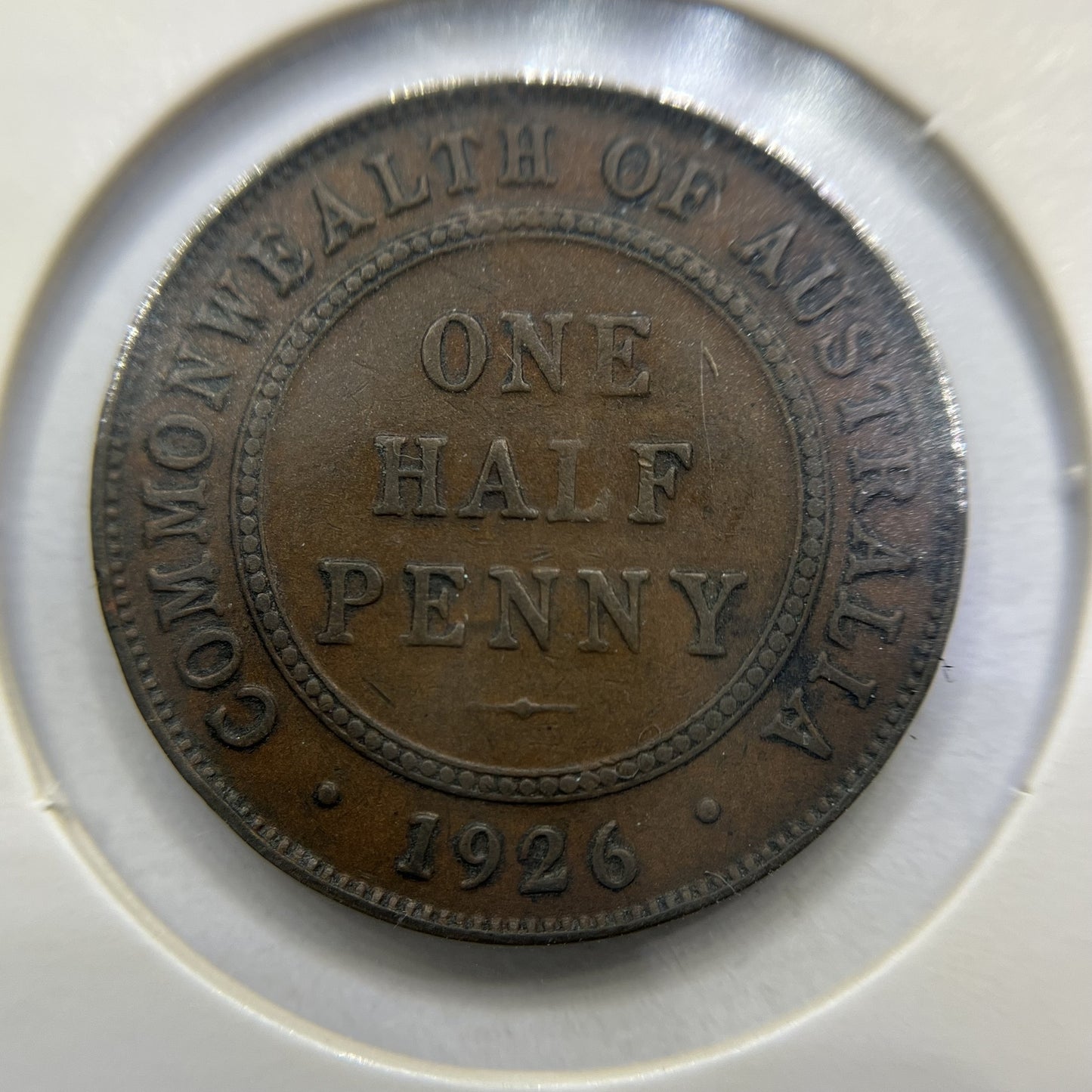 1926 Half Penny Error Coin - Half Moon Fine - Predecimal George V
