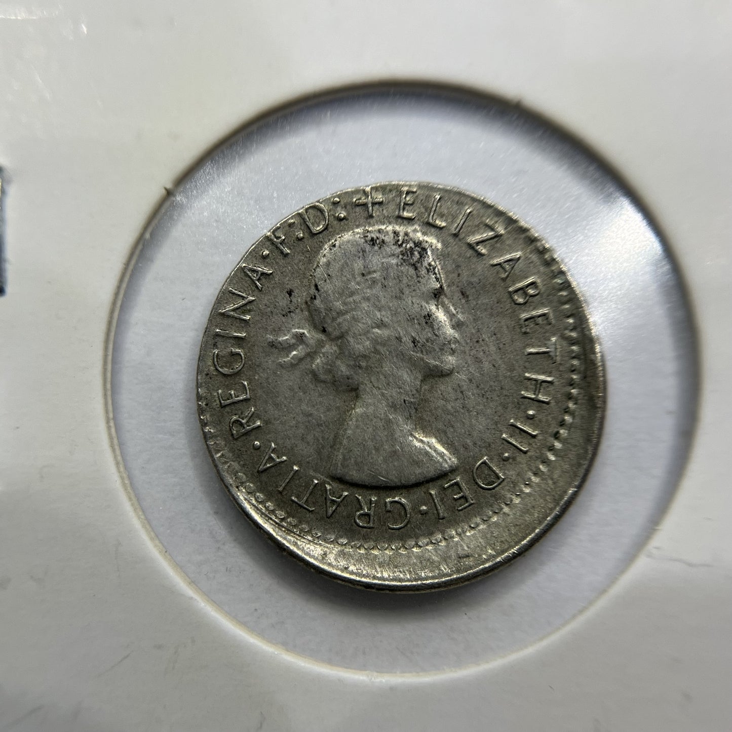 1959 Threepence Error Coin - Broadstrike Off Centre Lip EF - Silver Predecimal
