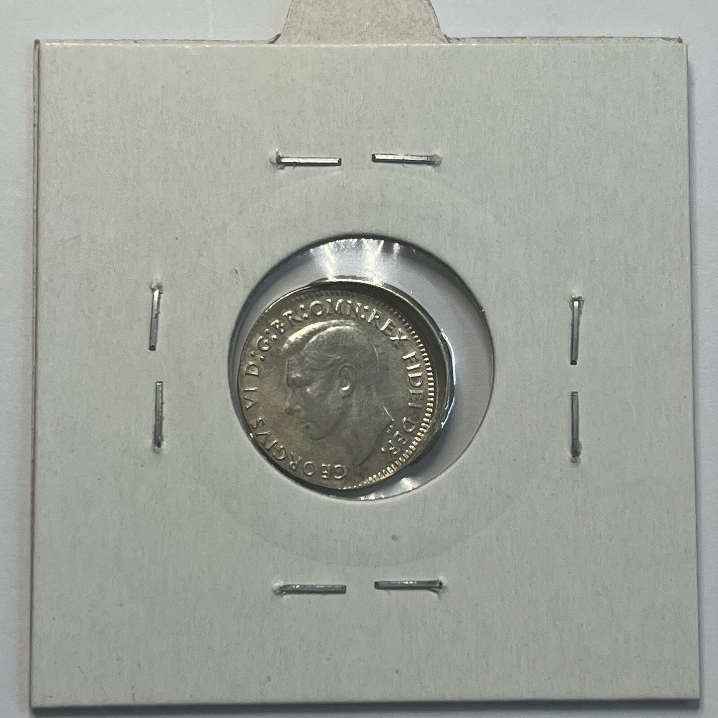 1949 Threepence Coin - Off Centre Misstrike Error HUGE LIP Struck out of Collar