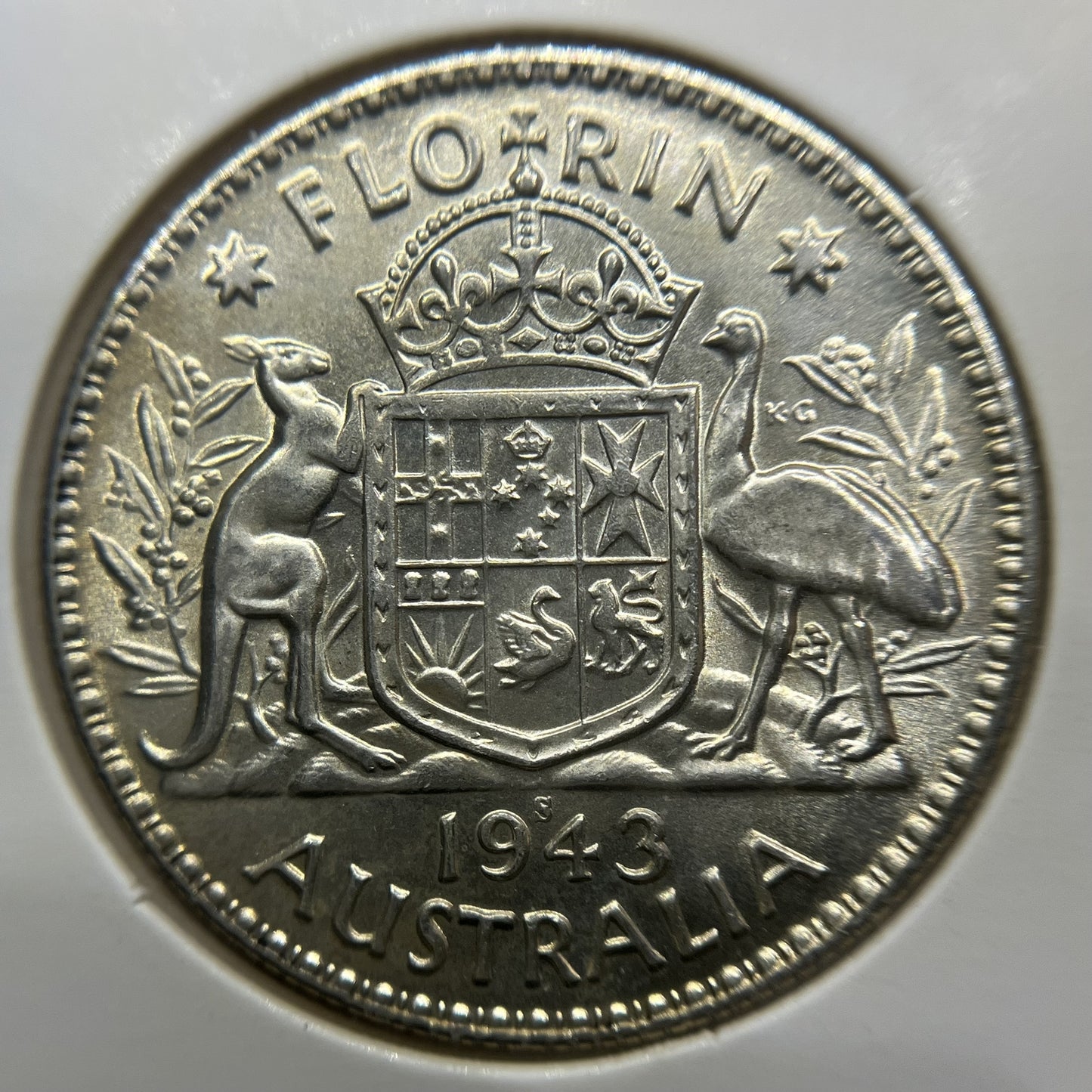 1943 s Florin Coin - Uncirculated Lustre - George VI Silver Predecimal
