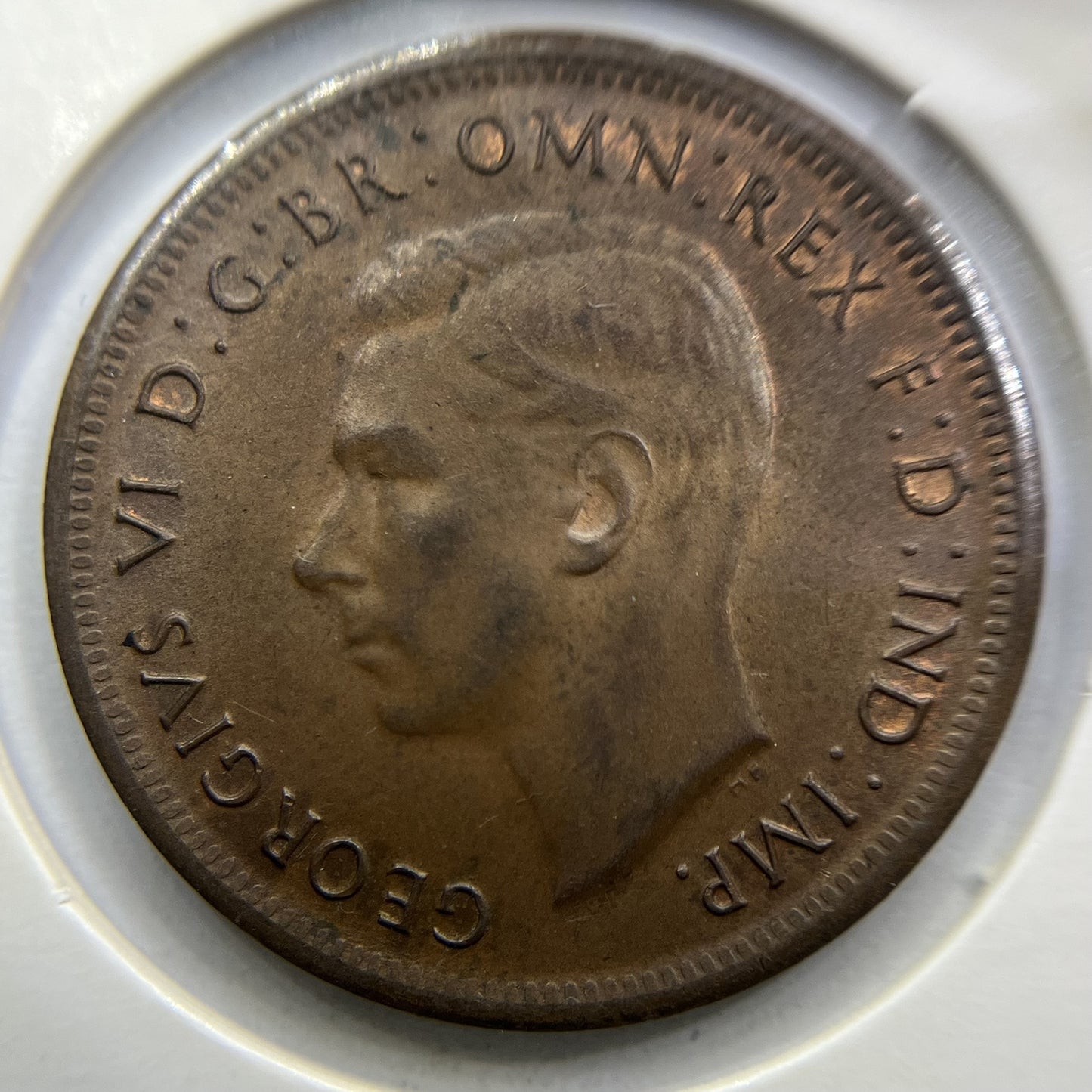 1943 Half Penny Coin - almost Uncirculated - George VI Predecimal Australian