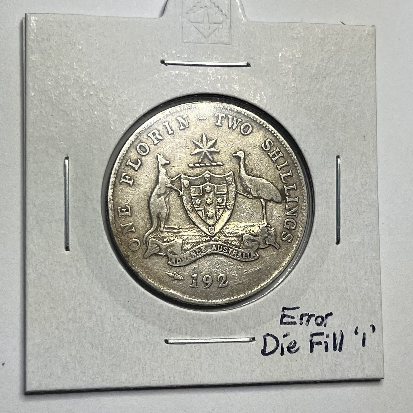 1921 Florin Coin - Die Fill Error "191?" - almost Very Fine - Good Date Silver