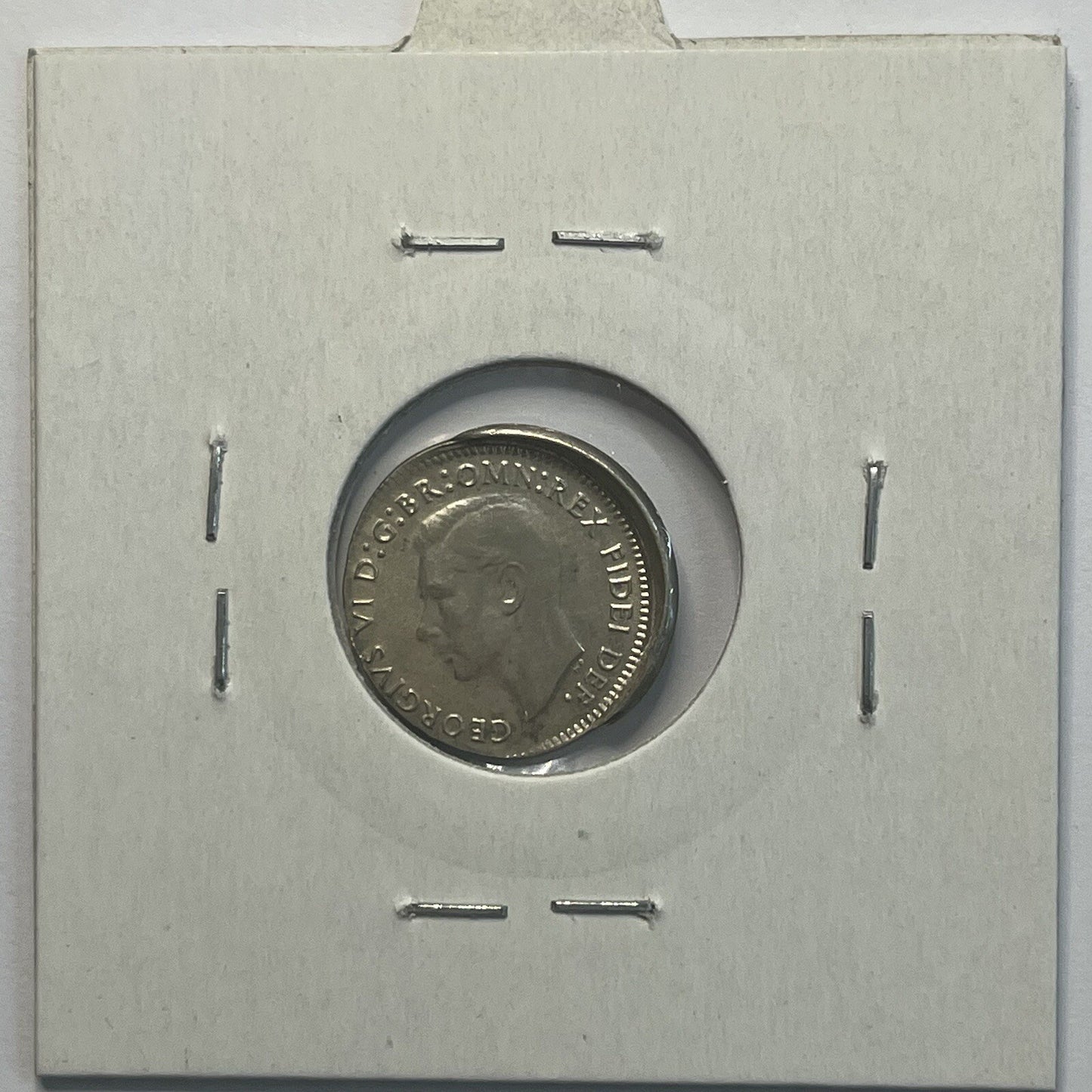 1949 Threepence Coin - Off Centre Misstrike Error HUGE LIP Struck out of Collar