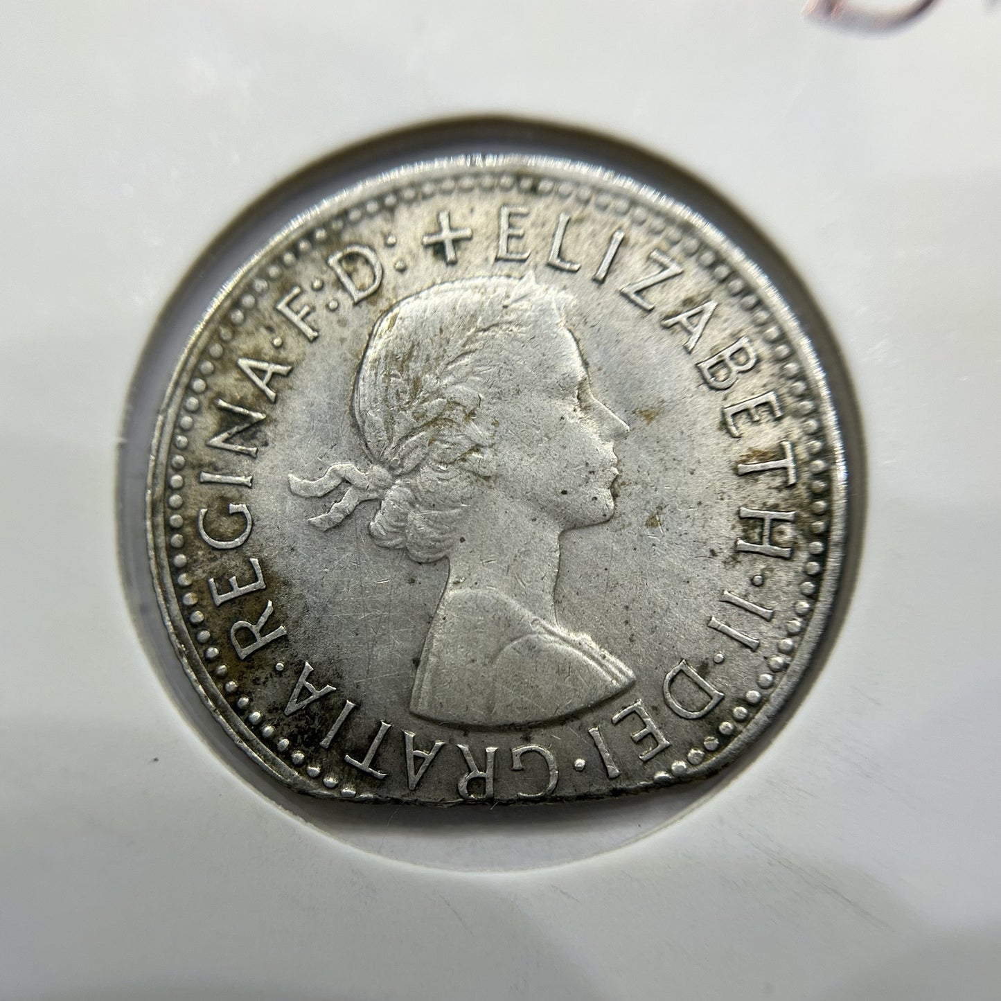 1960 Shilling Error Coin - Ragged Clip Rim Bite - Silver Elizabeth II