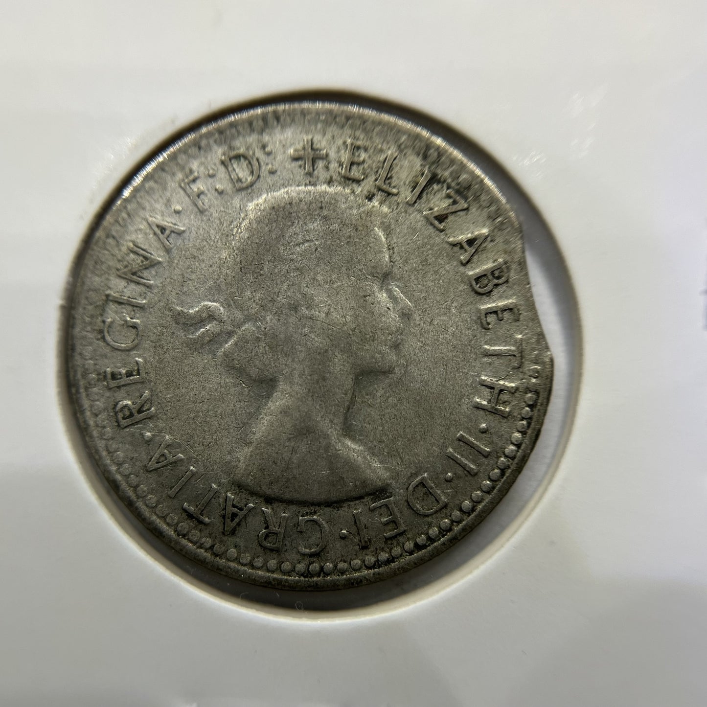 1963 Shilling Error Coin - Clipped Planchet Rim Bite - Silver Elizabeth II