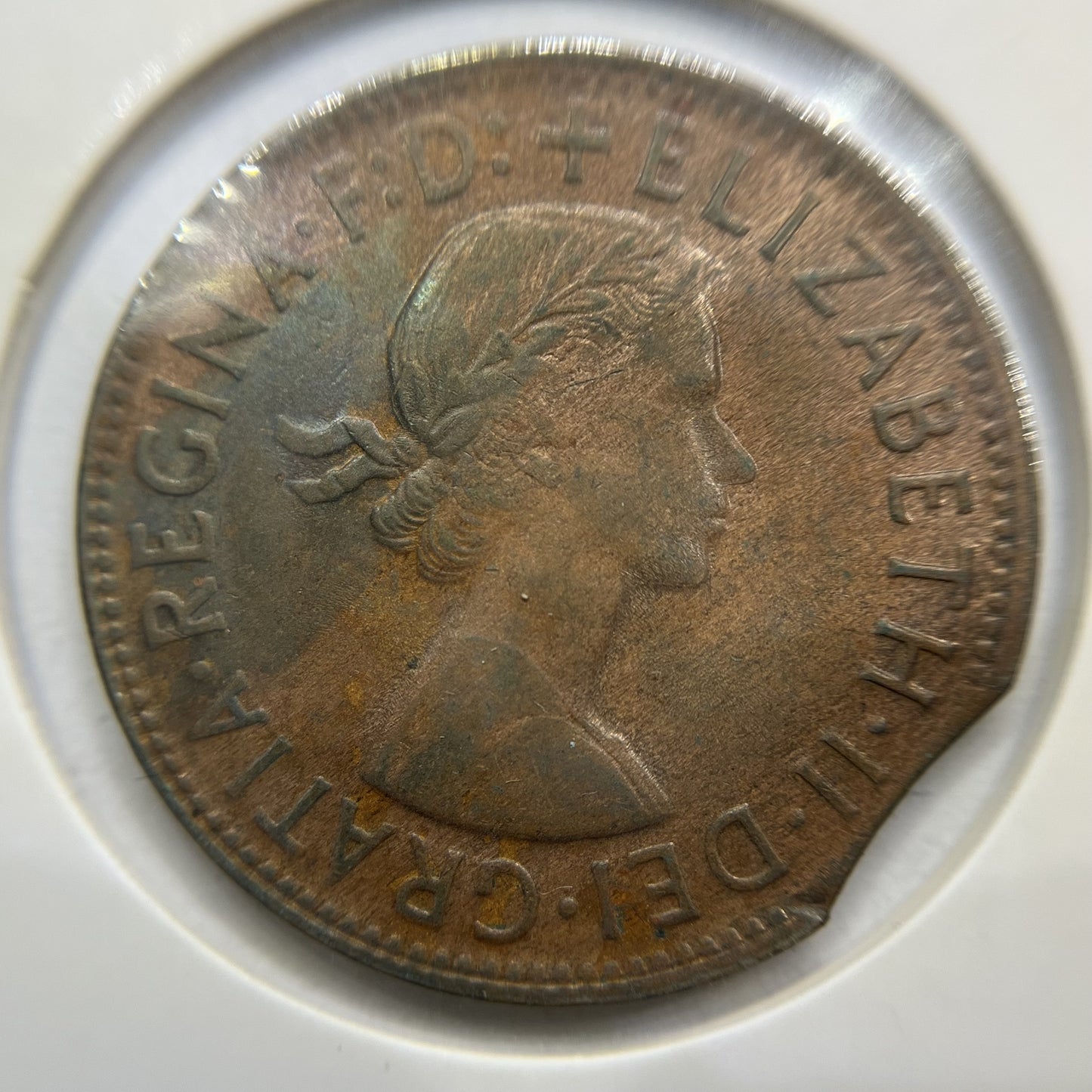 1962 Penny Error Coin - Clipped Planchet Rim Bite - Elizabeth II Australia