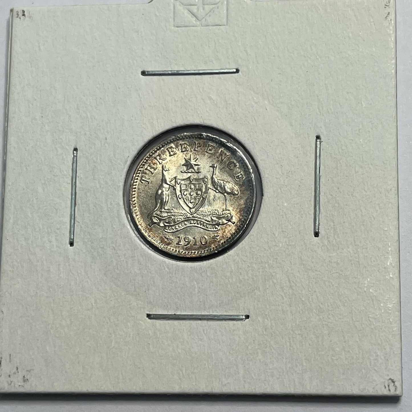1910 Threepence Coin - Uncirculated Beautiful Toning - Silver Edward VII