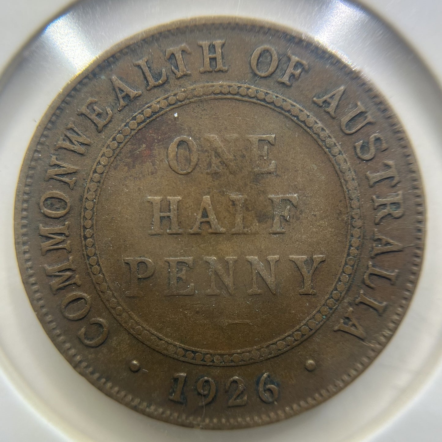 1926 Half Penny Error Coin - Half Moon and Pigtail Fine - George V