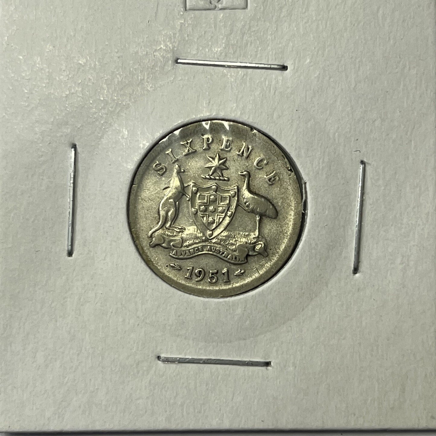 1951 Sixpence Coin - BroadStrike Misstrike Error - Silver Scarce Collar