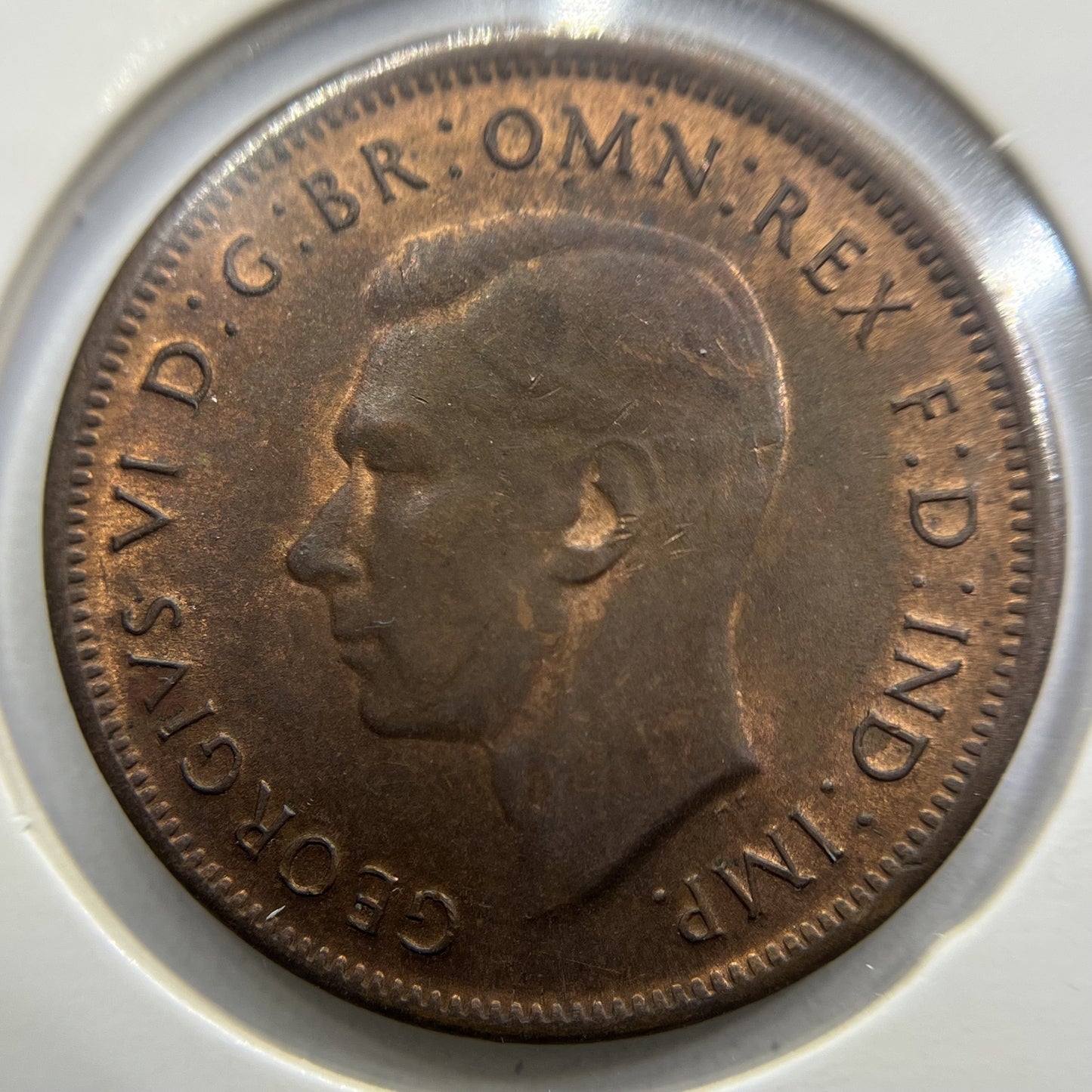 1943 Half Penny Coin - Uncirculated Red - George VI Predecimal Australian