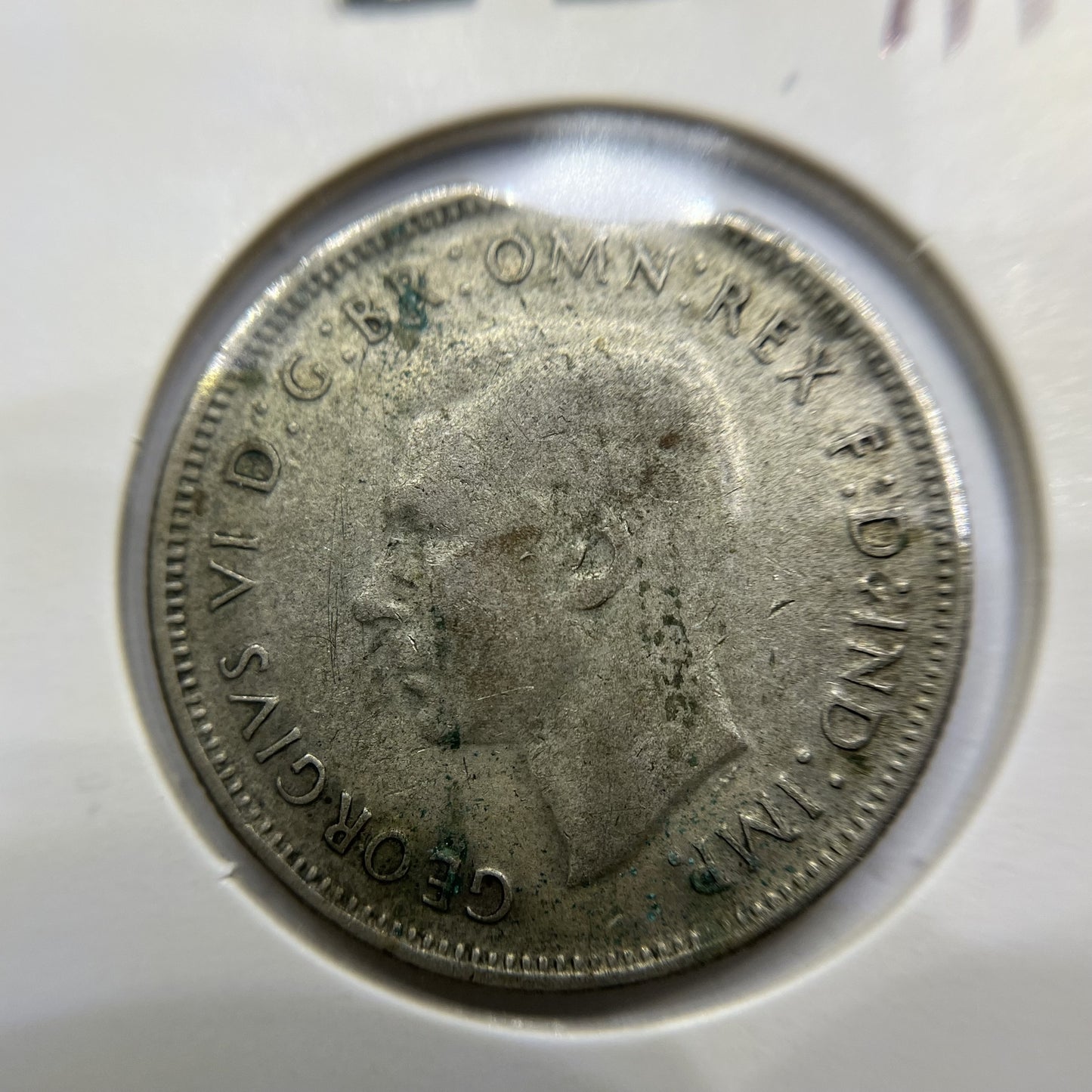 1947 Florin Error Coin - Clipped Planchet Rim Bite - Silver George VI