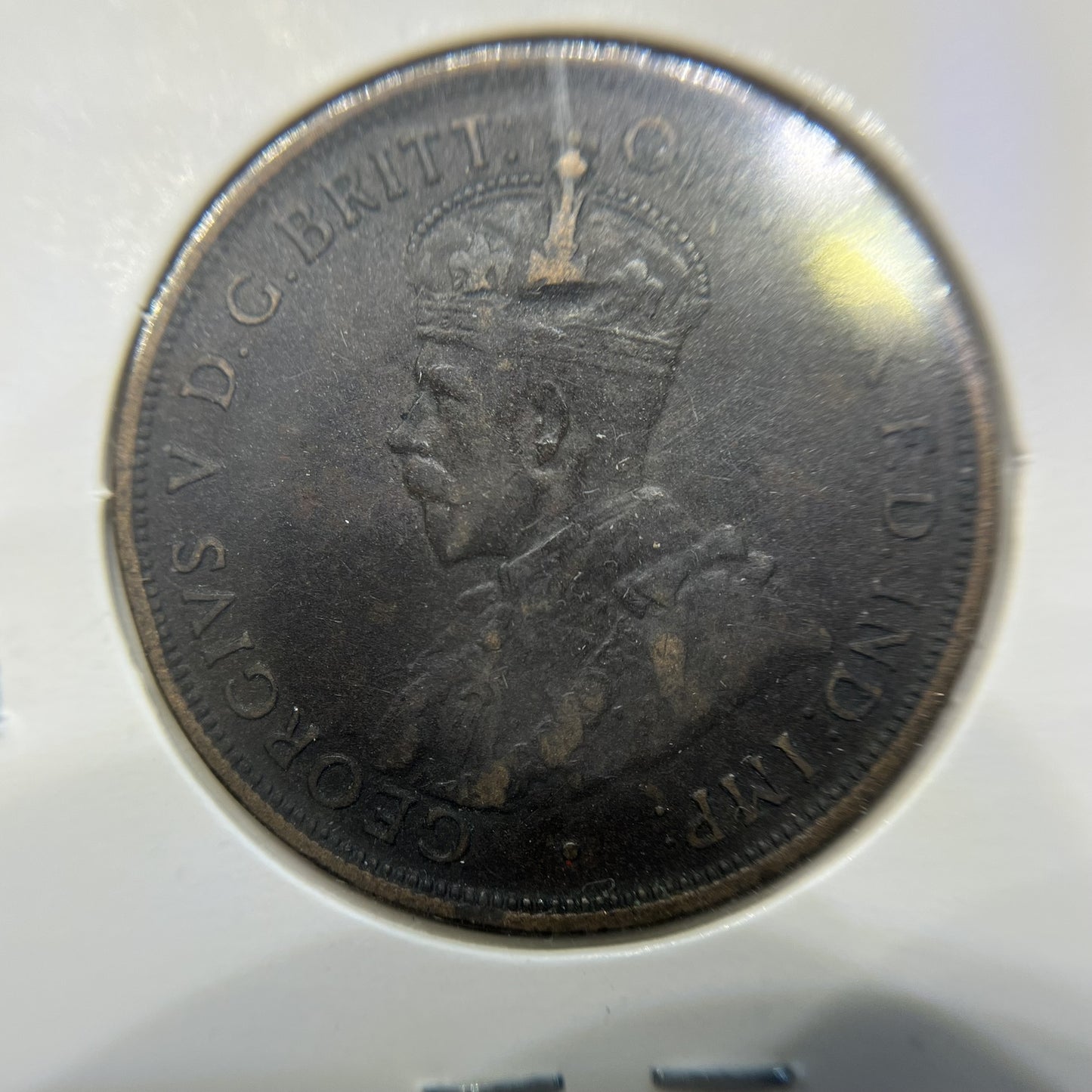 1912 Penny Coin - Obv Planchet Flaw Error on Crown Very Fine - King George V
