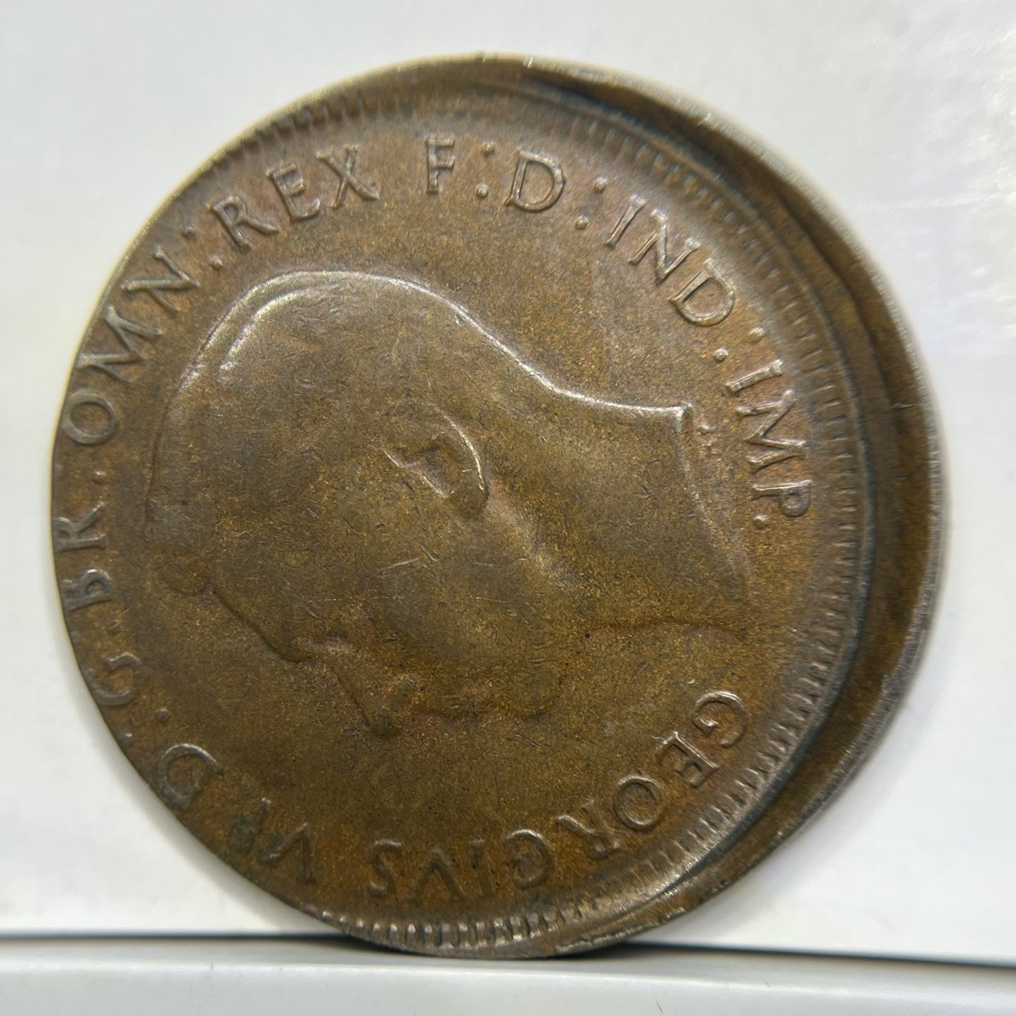 1948 Half Penny Error Coin - Off Centre Strike with Lip VF - Scarce Predecimal