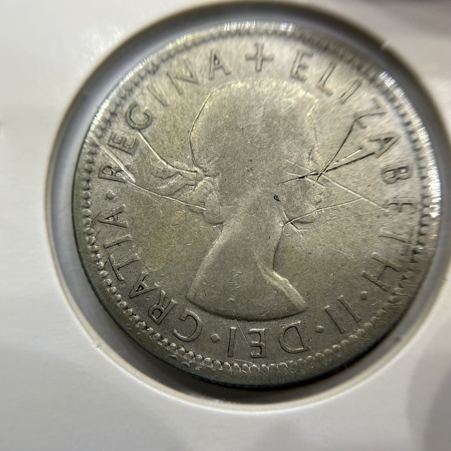 1953 Florin Error Coin - Struck out of Collar Large Lip VG - Silver Elizabeth II