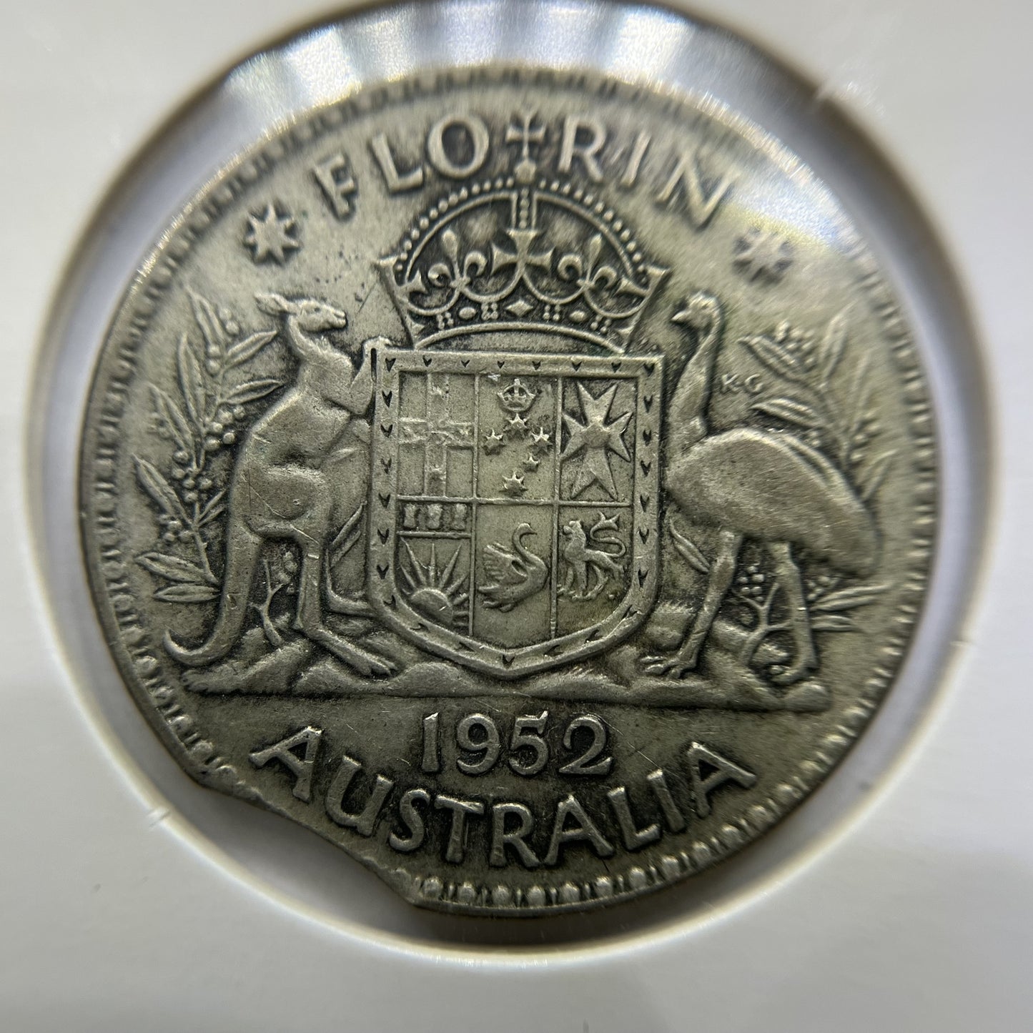 1952 Florin Error Coin - Clipped Planchet Rim Bite - Silver George VI