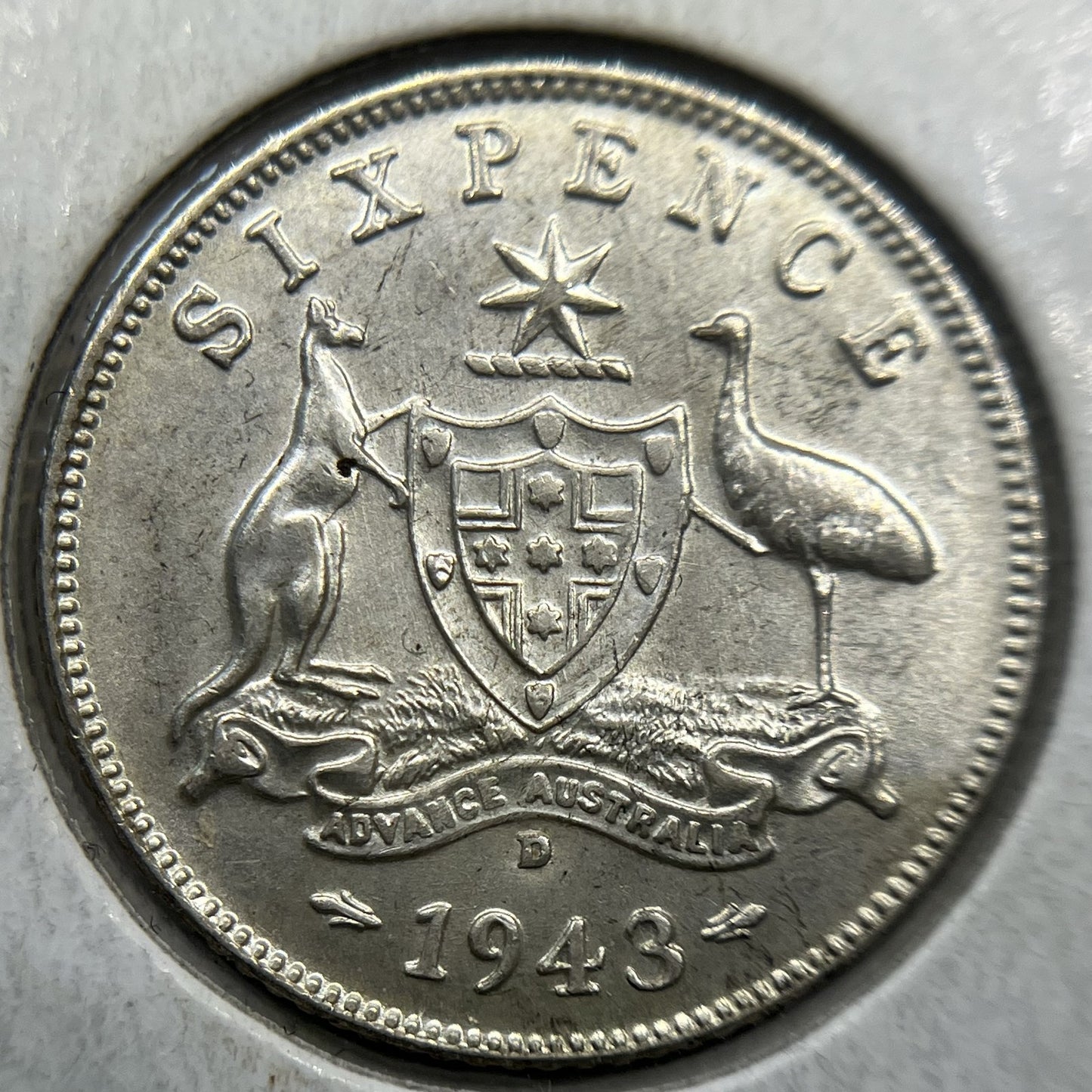 1943 d Sixpence Silver Coin - Uncirculated Imperfection - Predecimal George VI