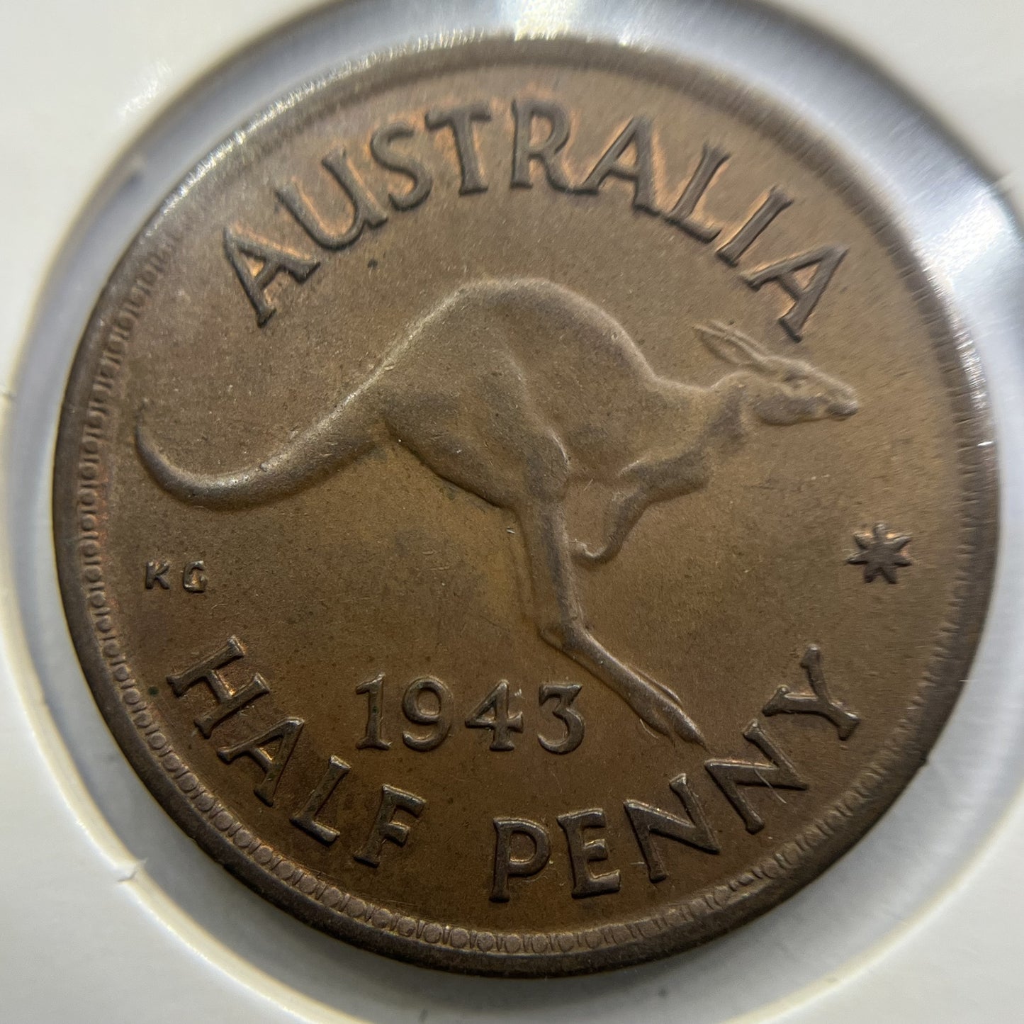 1943 Half Penny Coin - almost Uncirculated - George VI Predecimal Australian