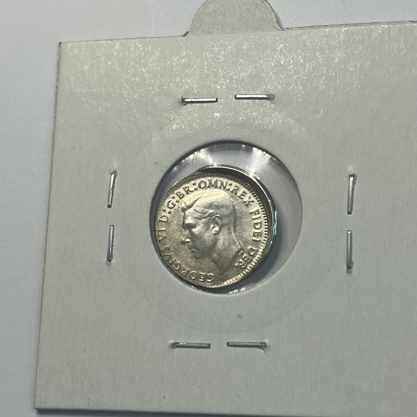 1949 Threepence Coin - Off Centre Misstrike Error HUGE LIP Struck out of Collar