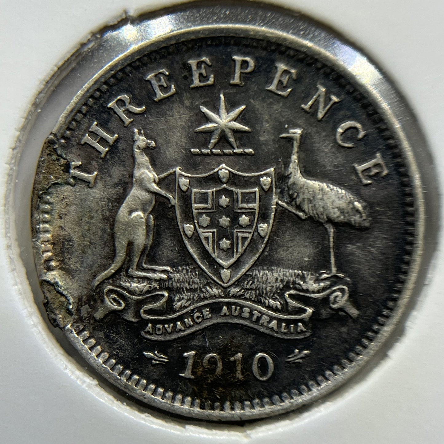 1910 Threepence Coin - good Very Fine Damaged - Edward VII Silver