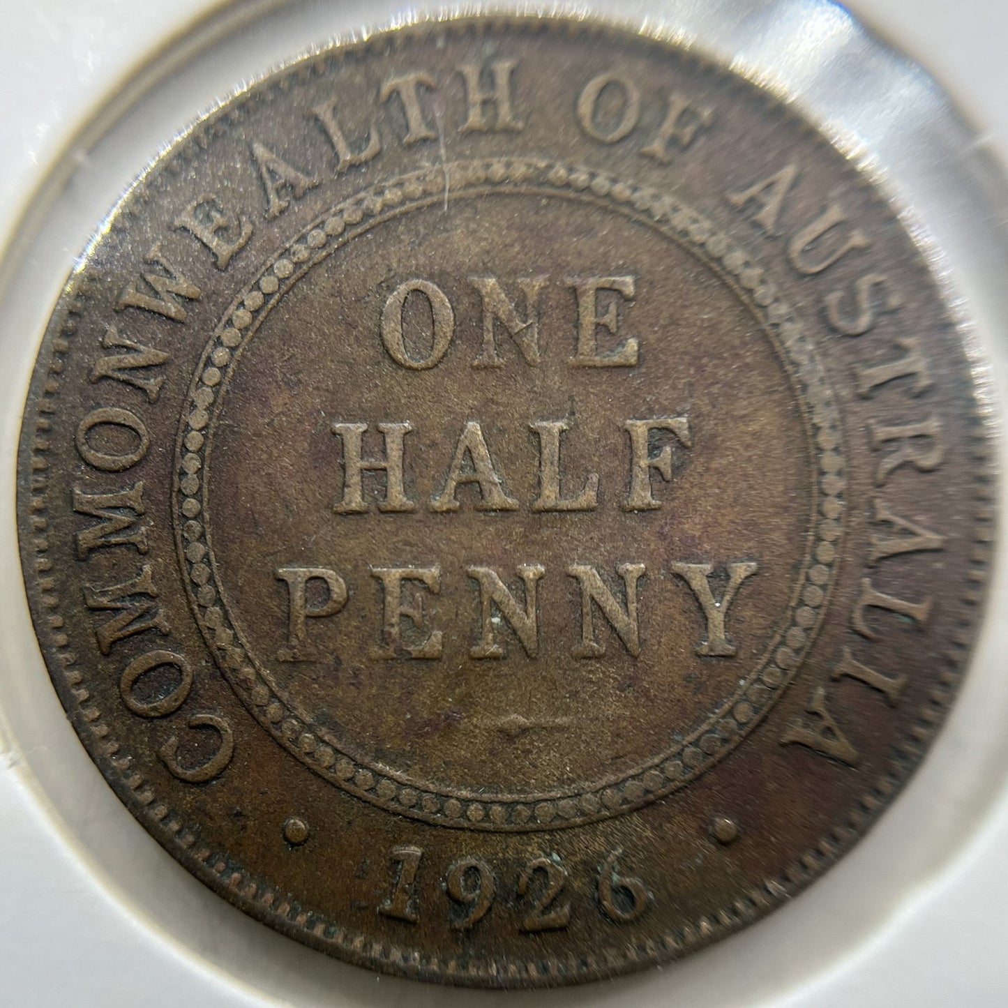 1926 Half Penny Error Coin - Half Moon VG - Predecimal George V
