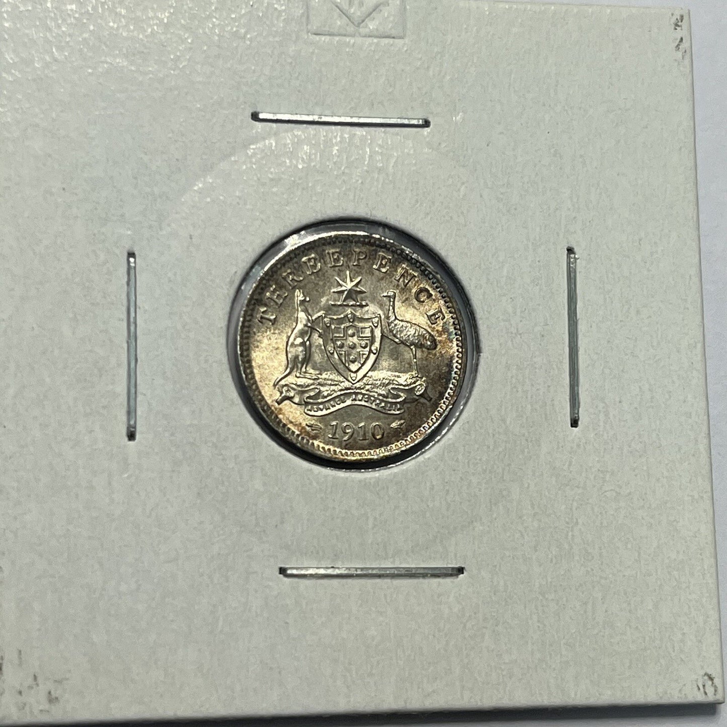 1910 Threepence Coin - Uncirculated Beautiful Toning - Silver Edward VII