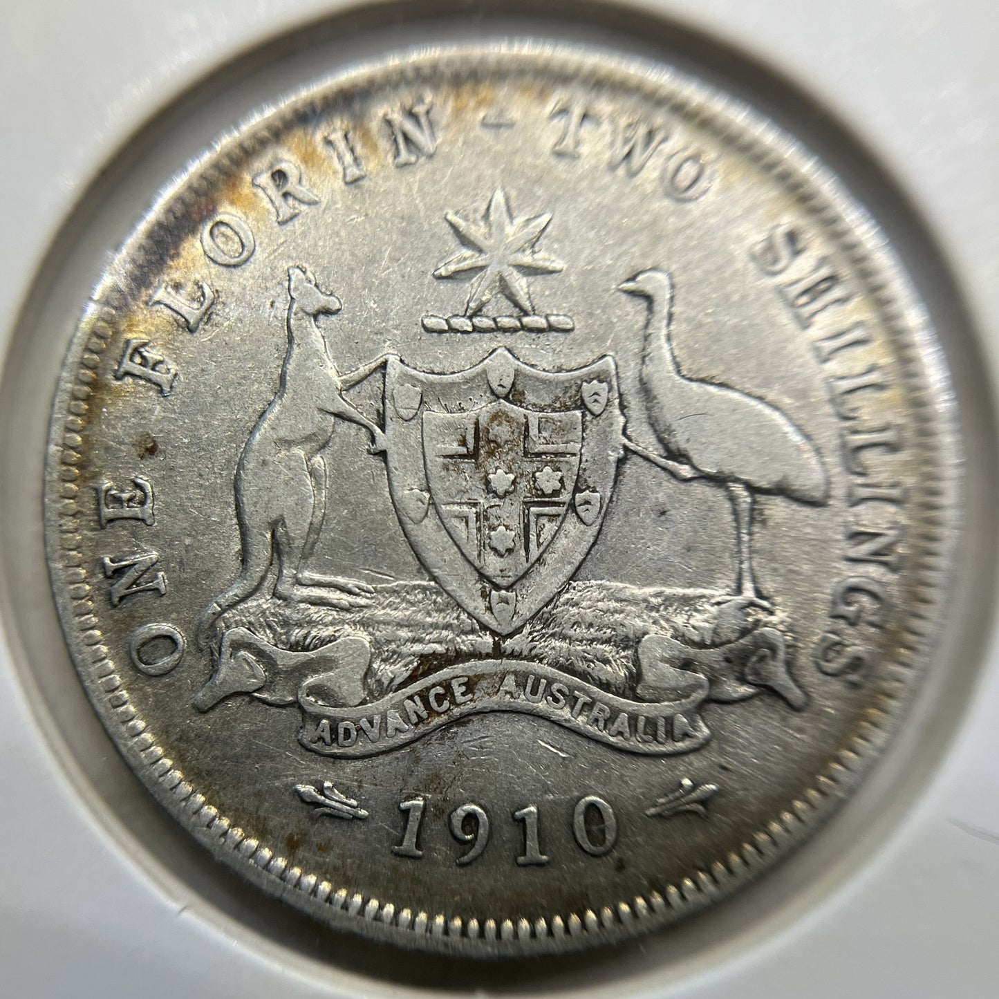 1910 Florin Coin - almost Very Fine - Edward VII Silver Predecimal First Year