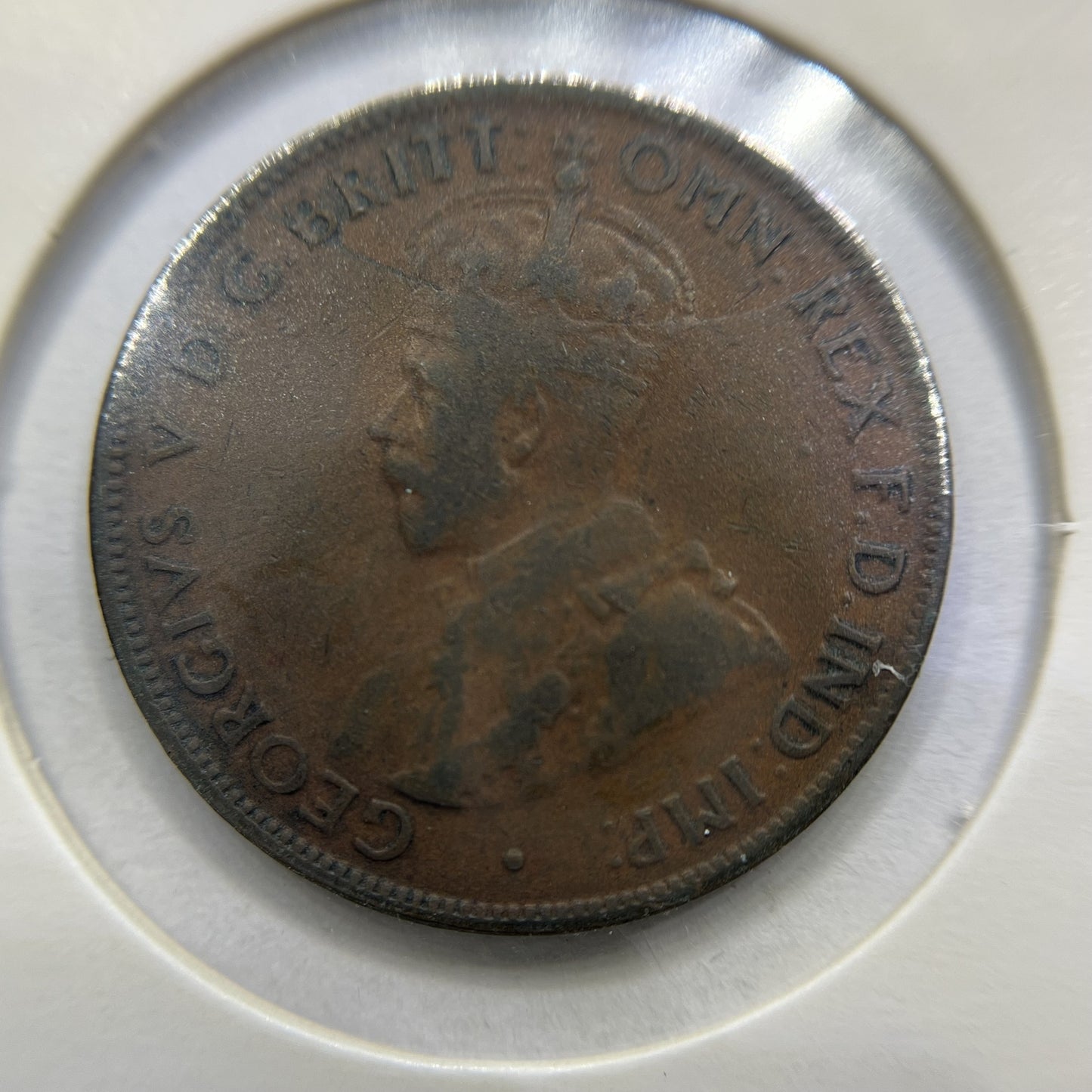1926 Half Penny Error Coin - Half Moon Fine - Predecimal George V