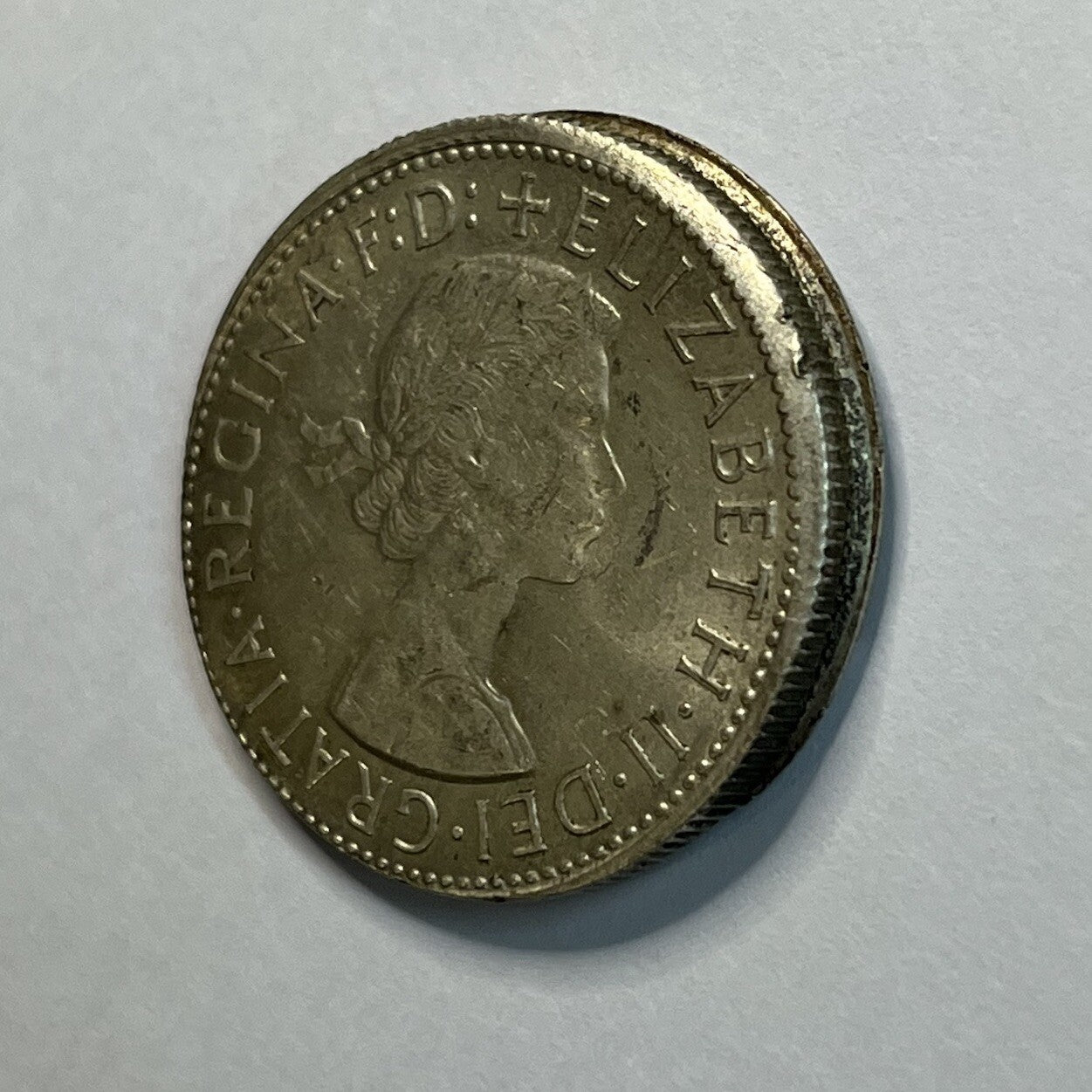 1961 Florin Coin - Off Centre Misstrike Error HUGE LIP Struck out of Collar