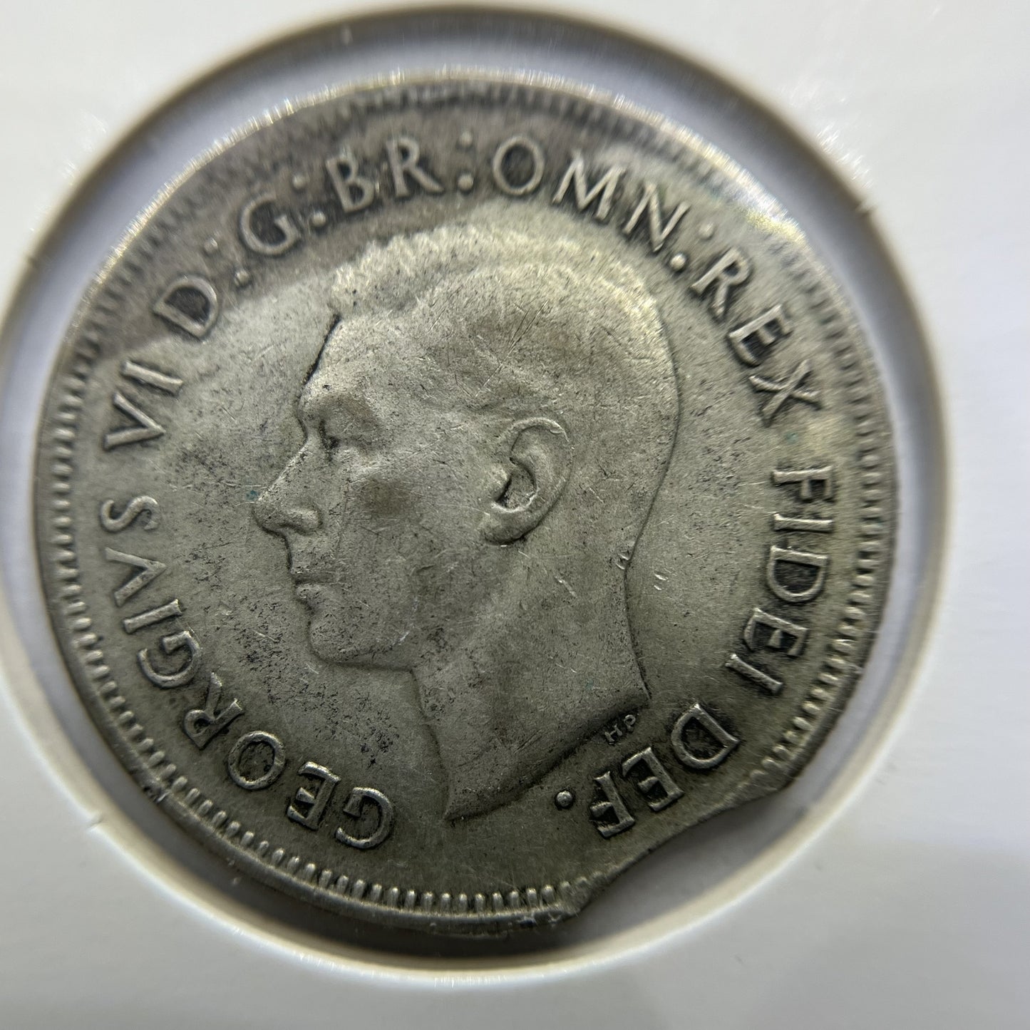 1952 Florin Error Coin - Clipped Planchet Rim Bite - Silver George VI