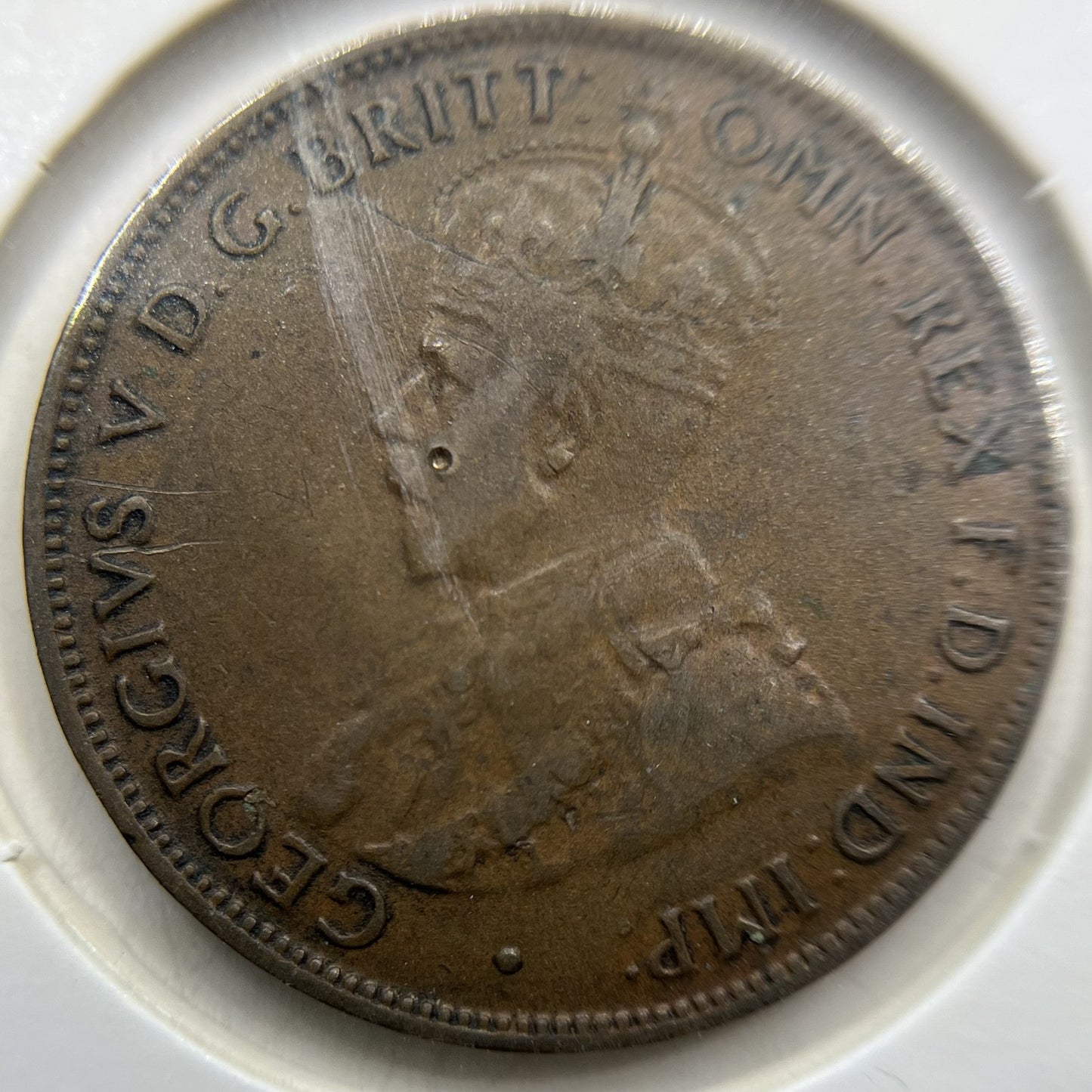 1926 Half Penny Error Coin - Half Moon Fine - Predecimal George V