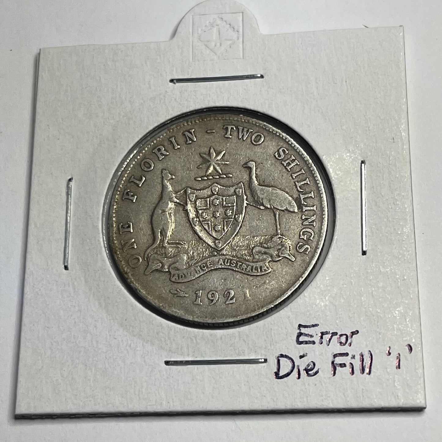 1921 Florin Coin - Die Fill Error "191?" - almost Very Fine - Good Date Silver