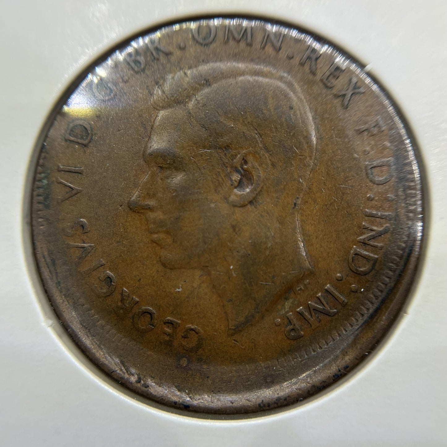 1944 Penny Error Coin - Broadstrike Significant Lip VF - George VI